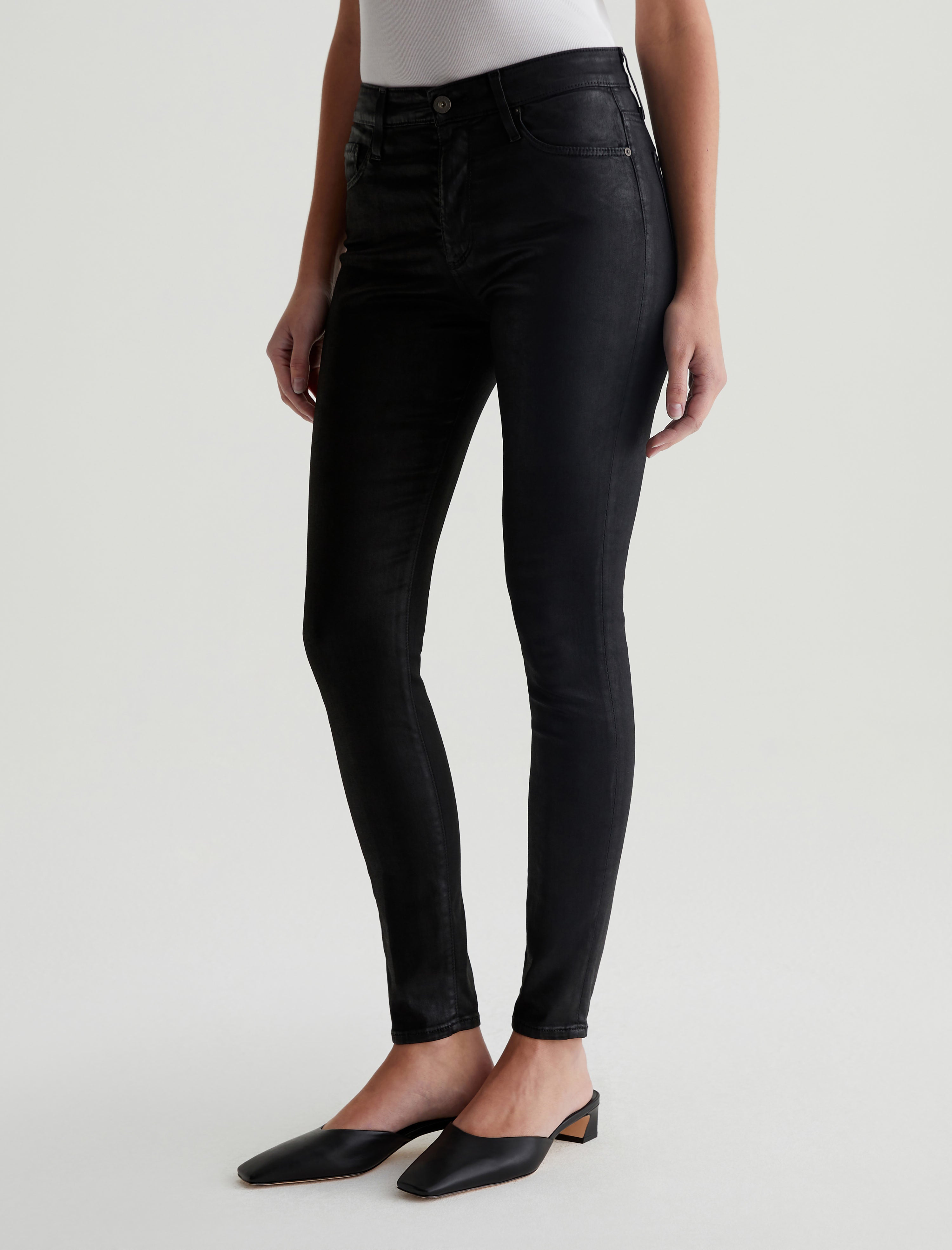 Womens Farrah Skinny Ankle Leatherette Super Black at AG Jeans