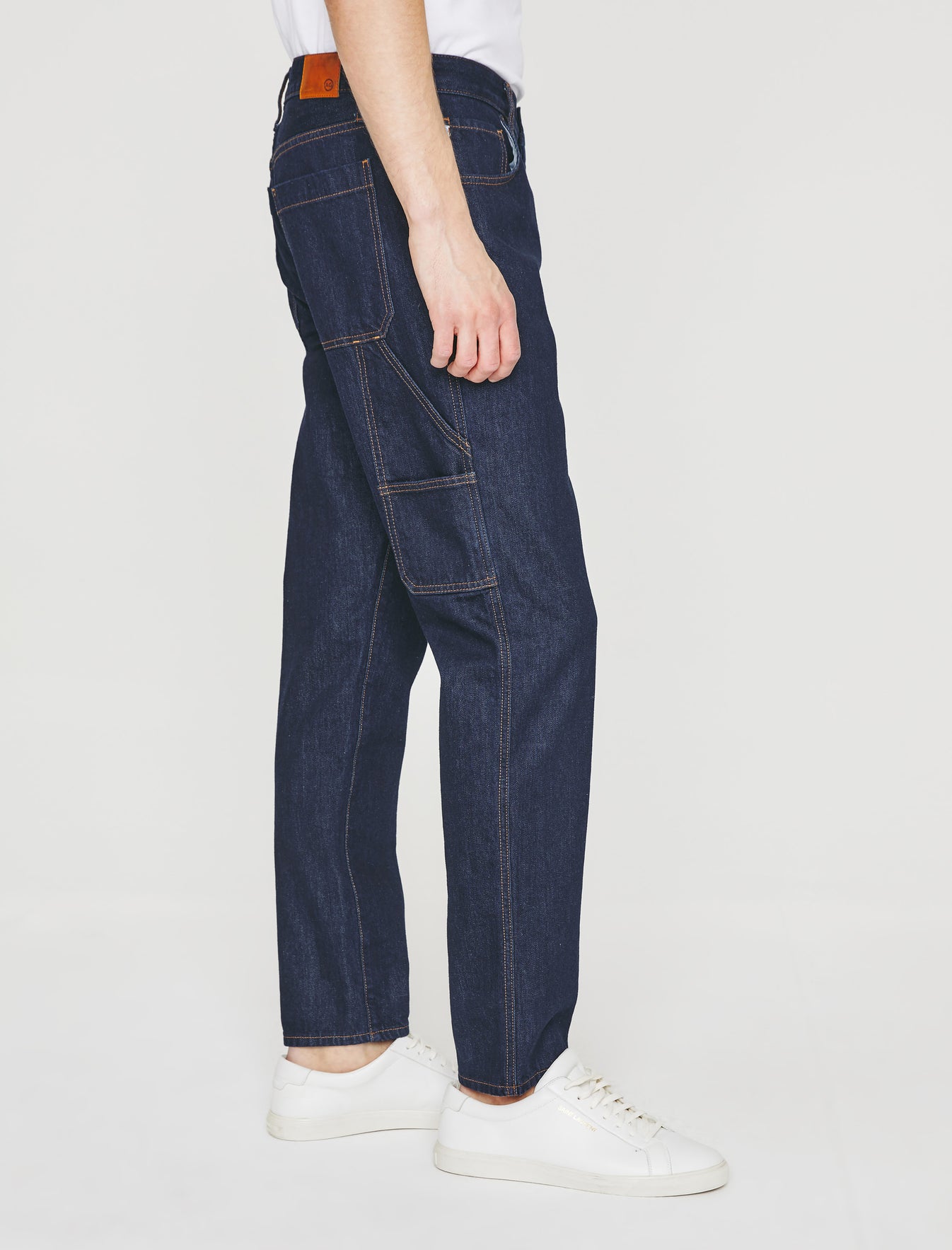 Straight, rinse wash denim jumpsuit with topstitching - Blue