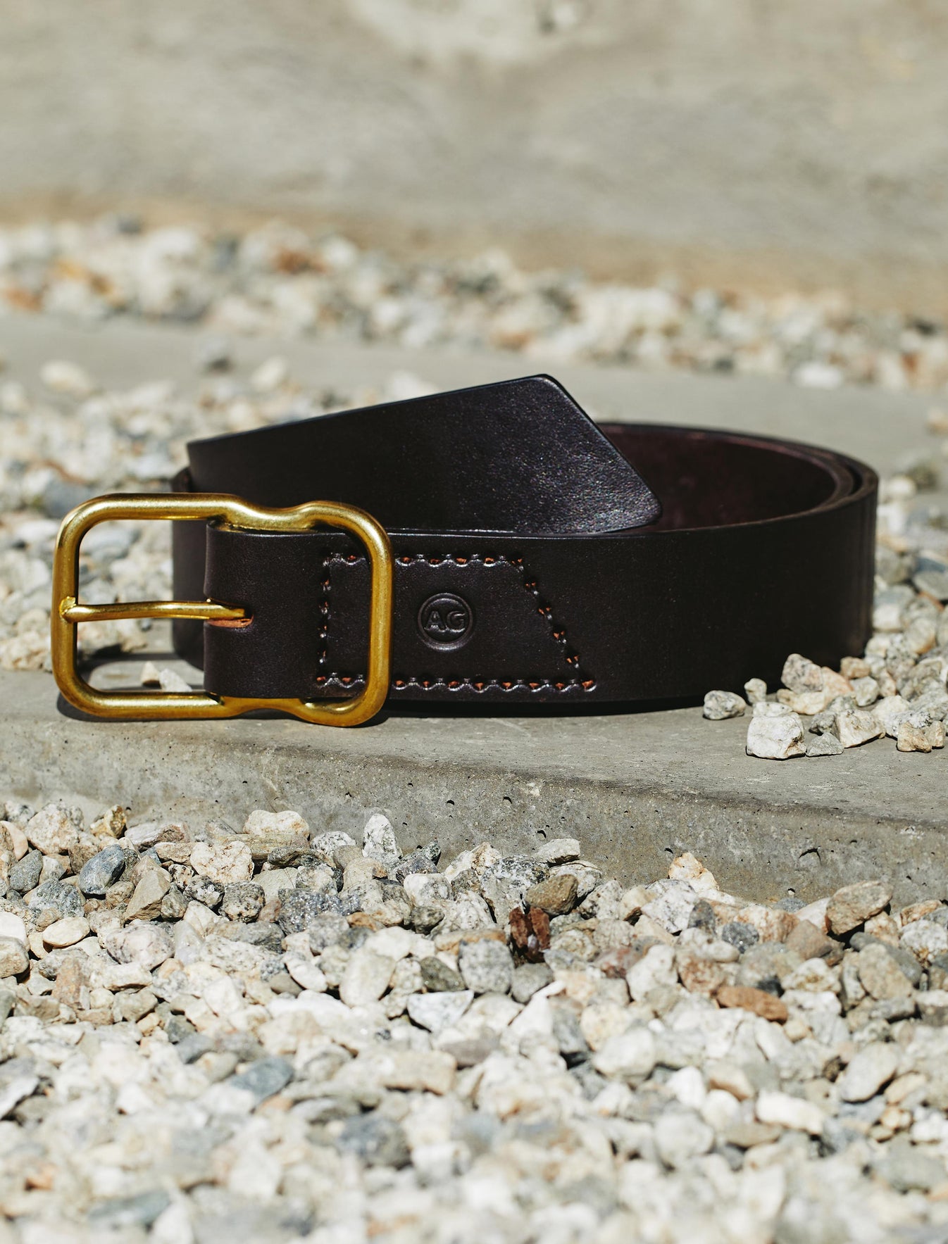Silver square solid brass buckle (short) - light brown leather
