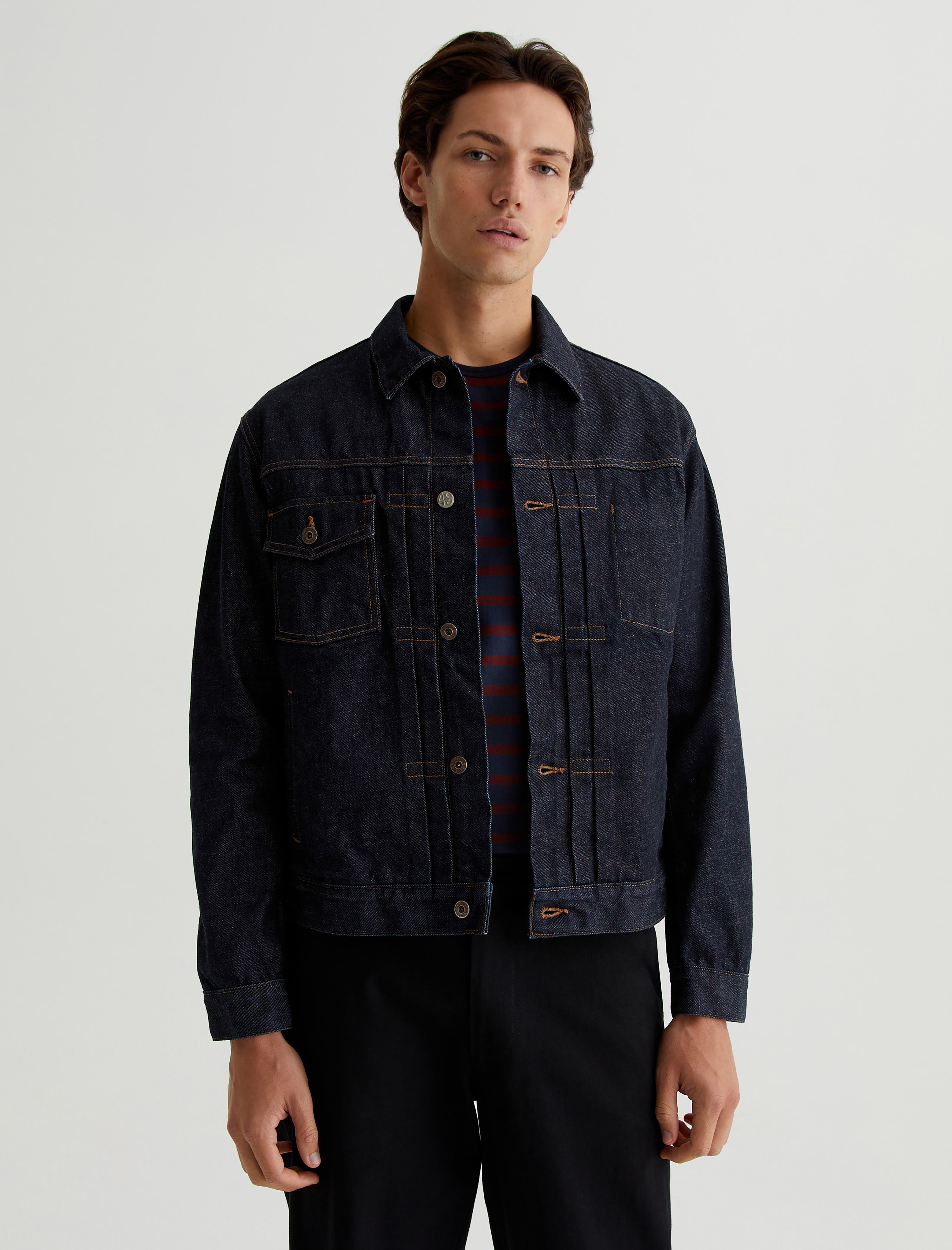 SLAY. Men's Denim Navy Blue Cotton Biker Denim Jacket