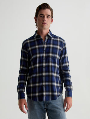 Aiden Shirt Brushed Check Plaid Blue Multi Classic Long Sleeve Button-Up Shirt Men Top Photo 1