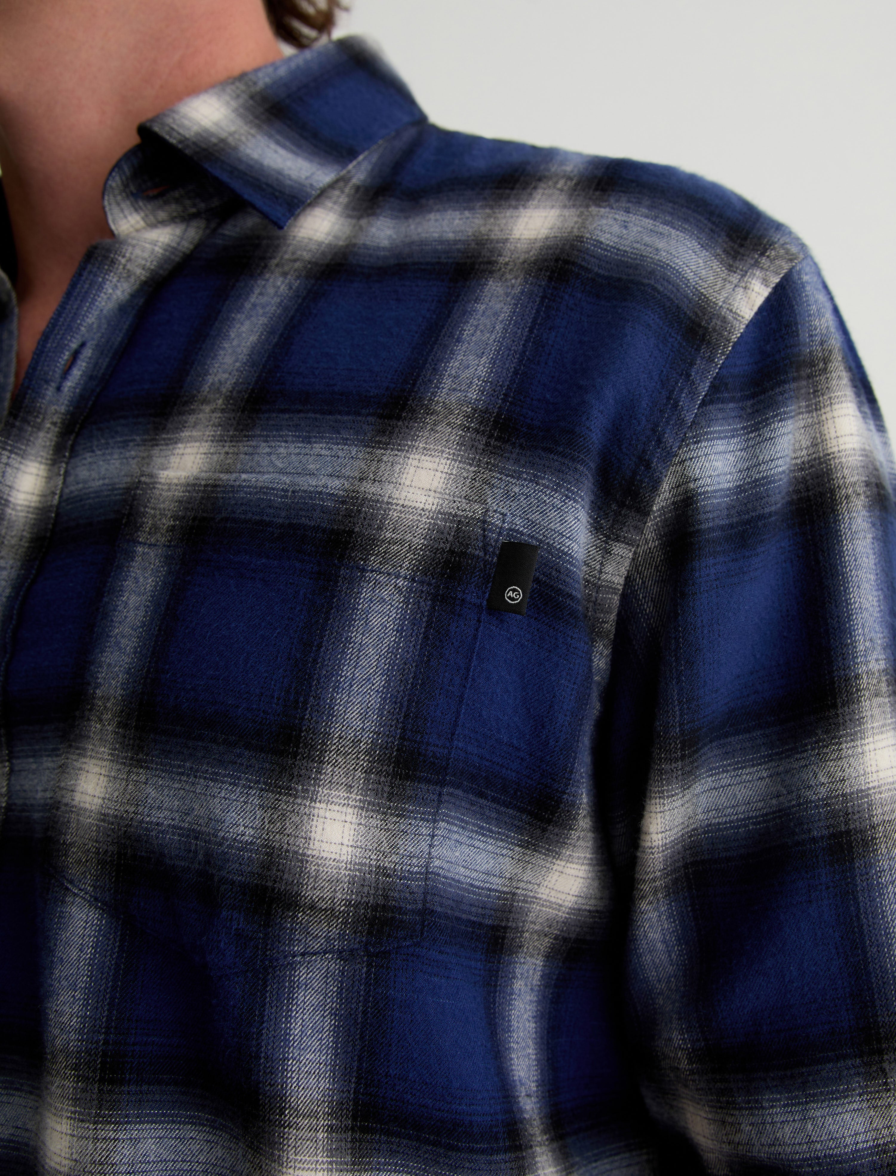 Aiden Shirt Brushed Check Plaid Blue Multi Classic Long Sleeve Button-Up Shirt Men Top Photo 5