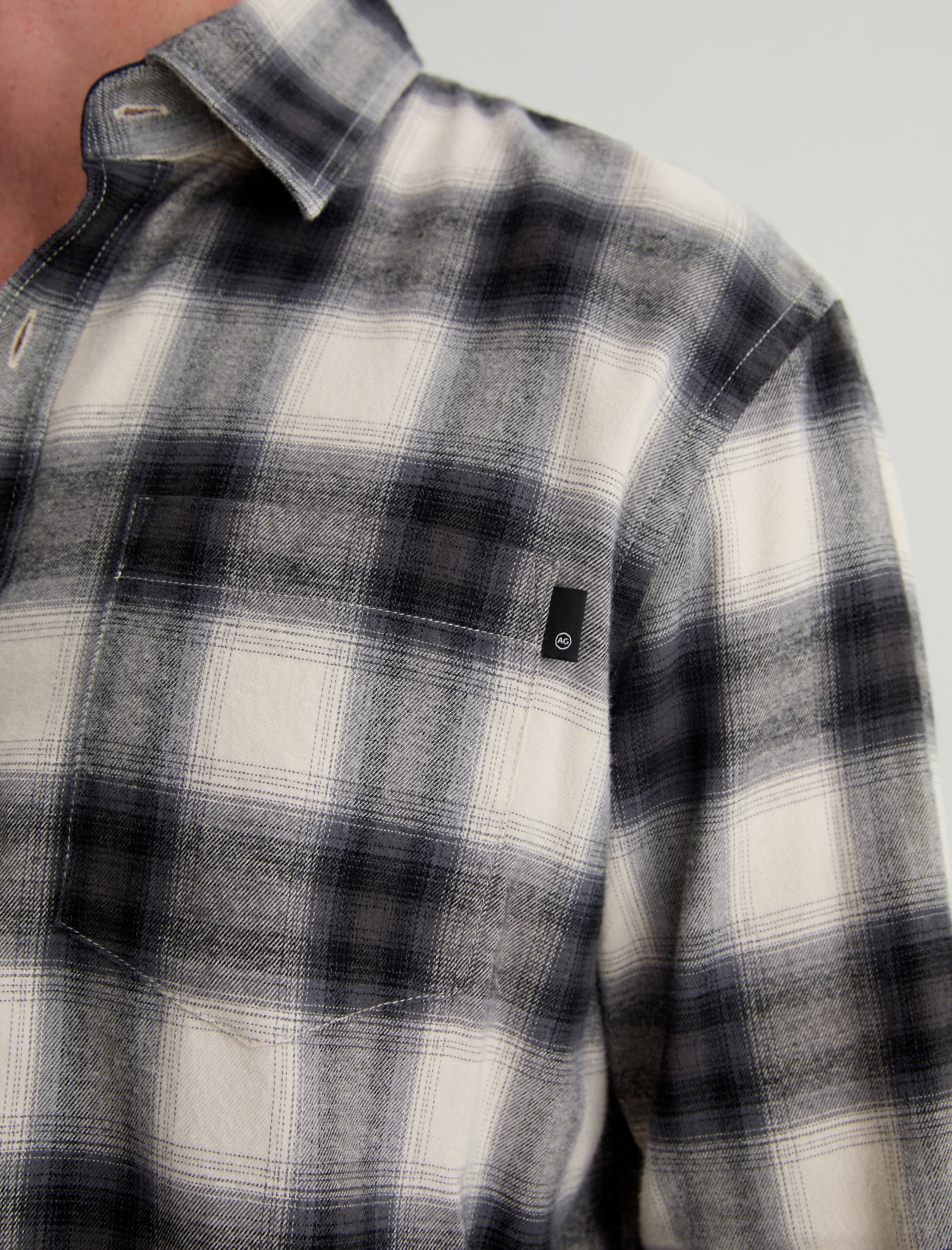 Aiden Shirt Brushed Check Plaid Light Grey Classic Long Sleeve Button-Up Shirt Men Top Photo 5