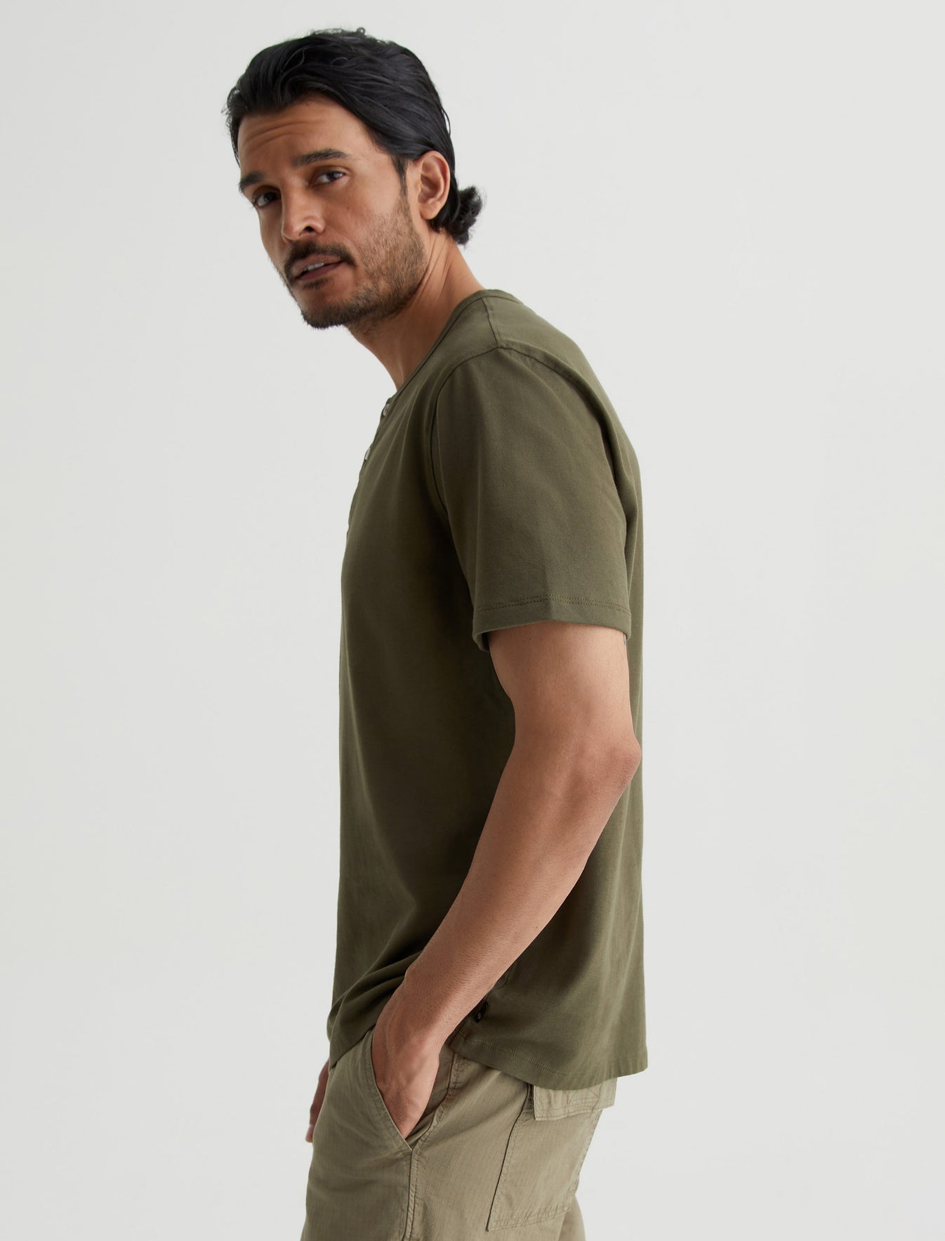 Bryce S/S Henley Shady Moss Classic Fit Short Sleeve Henley T-Shirt Mens Top Photo 4