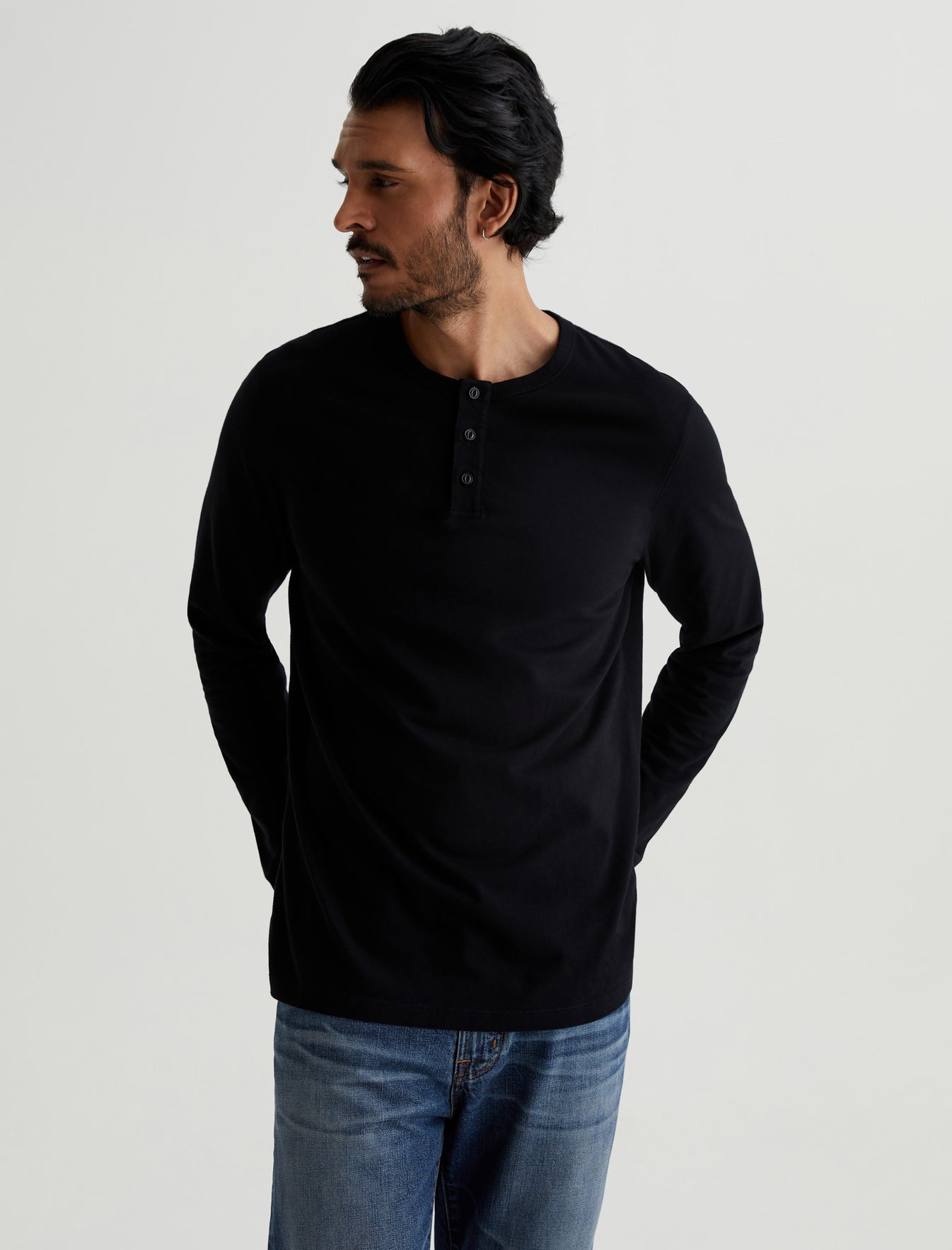 Mens Bryce Long Sleeve Henley True Black at AG Jeans Official Store
