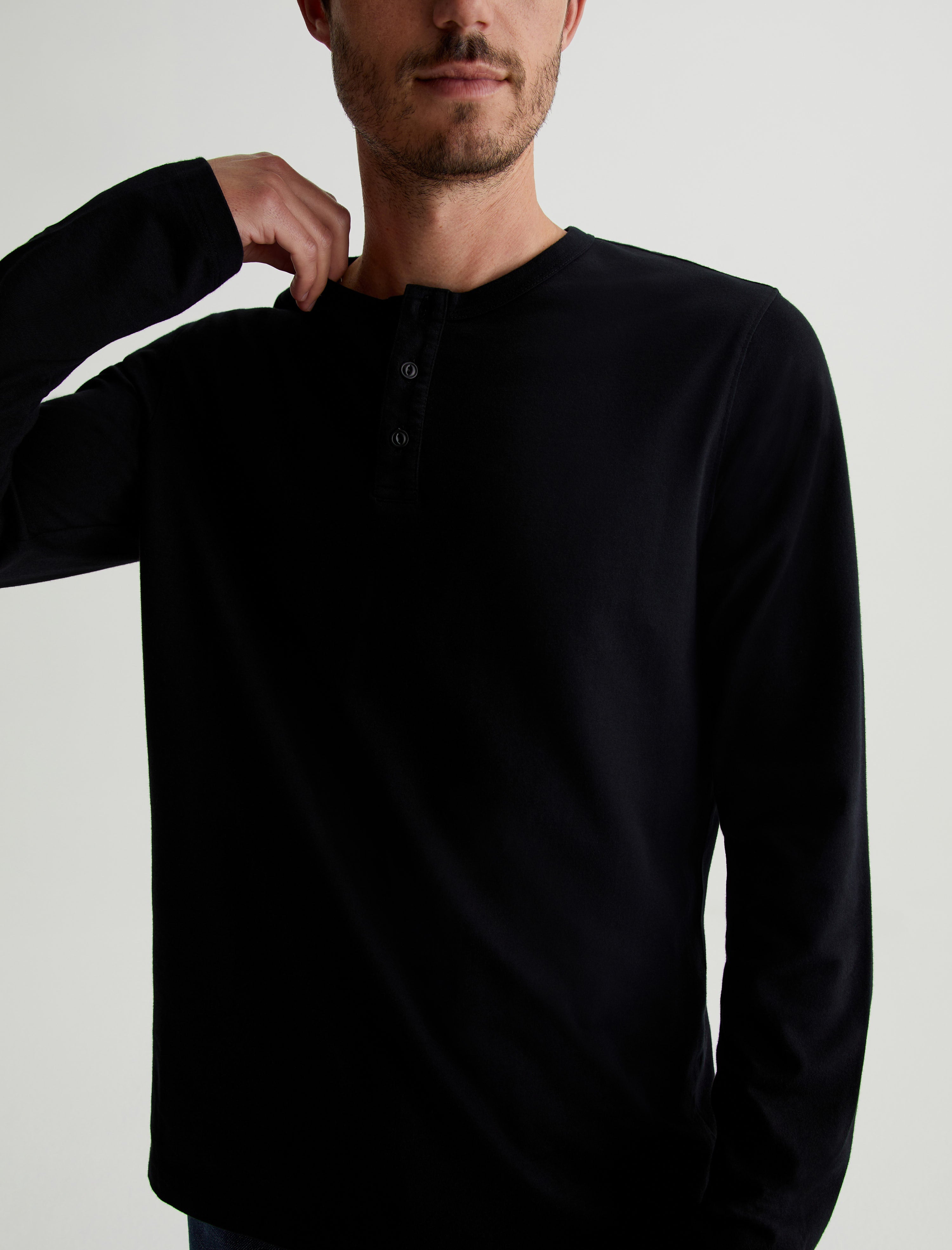 Bryce Long Sleeve Henley True Black Classic Fit Long Sleeve Henley T-Shirt Men Top Photo 2