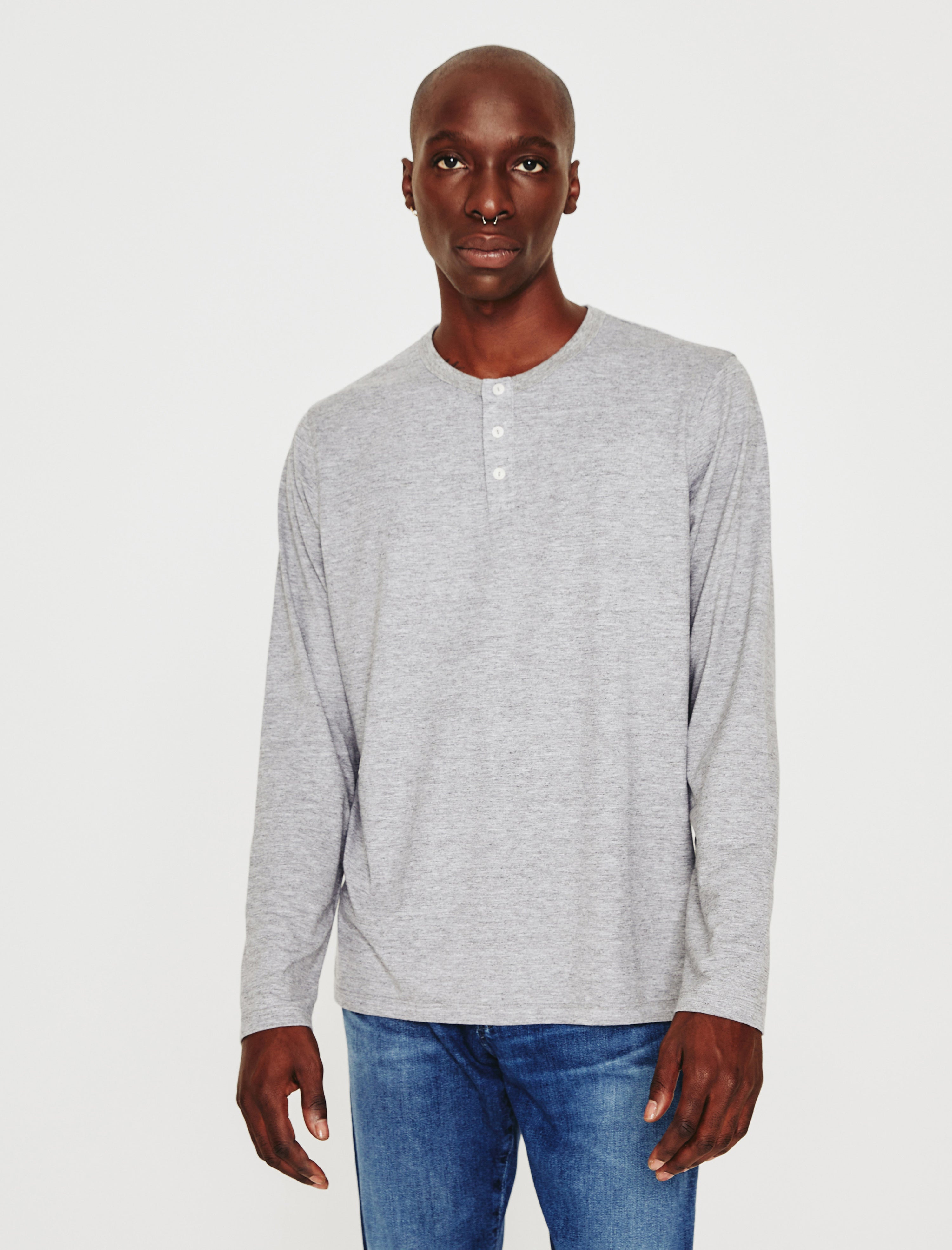 Mens Bryce Long Sleeve Henley Heather Grey at AG Jeans Official Store