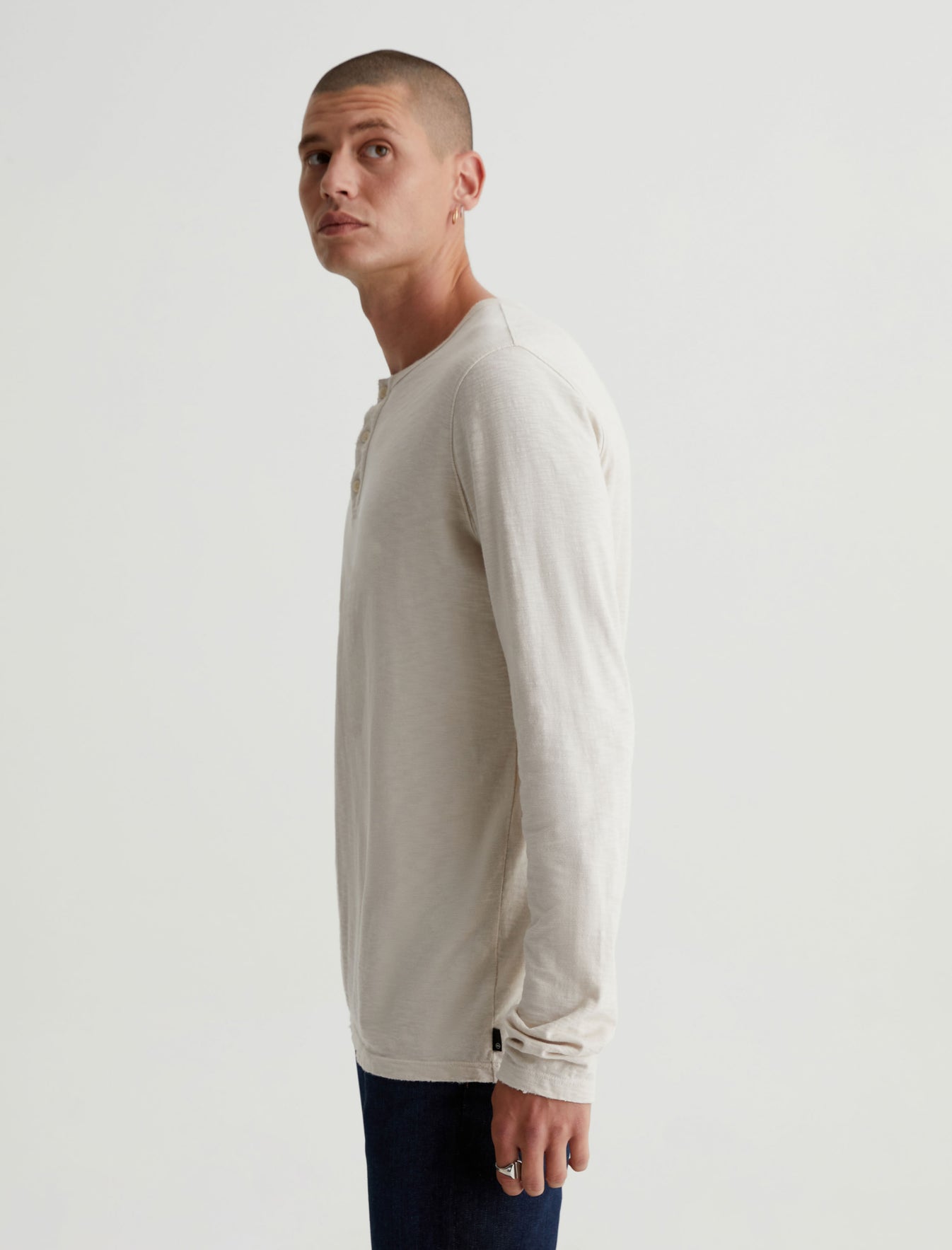 LS White Henley - T-Shirts made in USA from Portuguese fabric