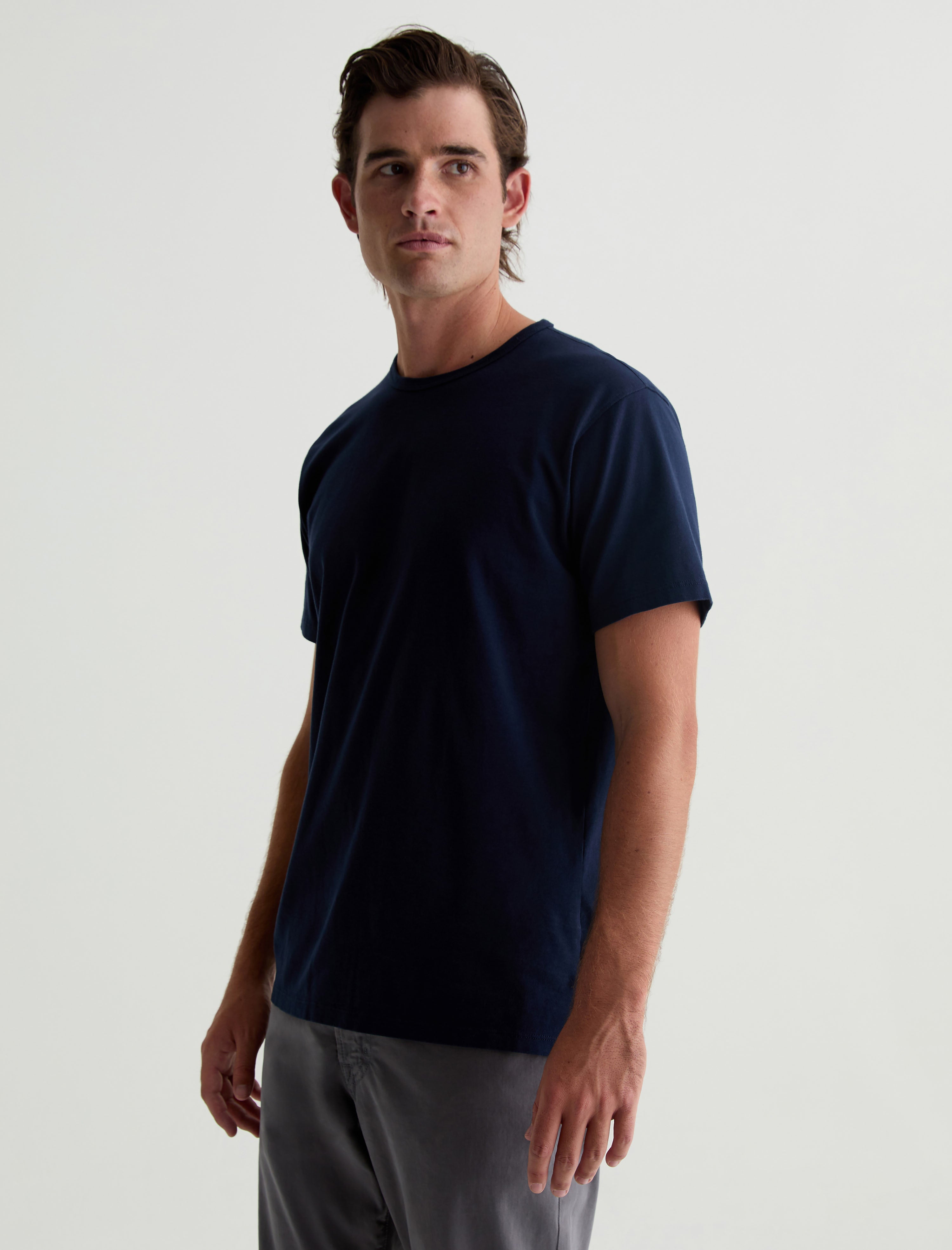 Bryce Crew Deep Navy Classic Crew Neck T-Shirt Men Top Photo 6