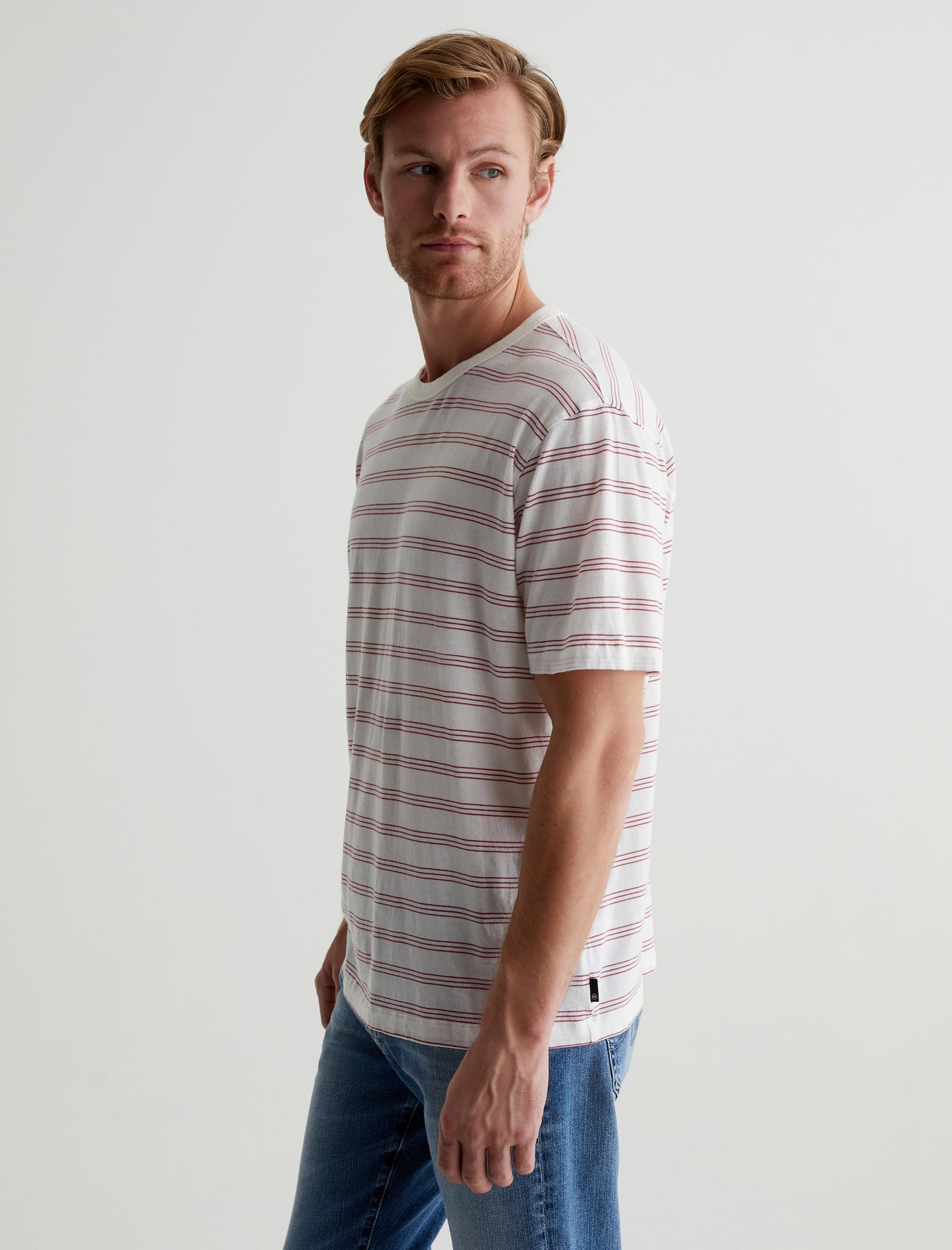 Wesley Crew Terrace Stripe Ex-White/Crimson Relaxed T-Shirt Men Top Photo 3