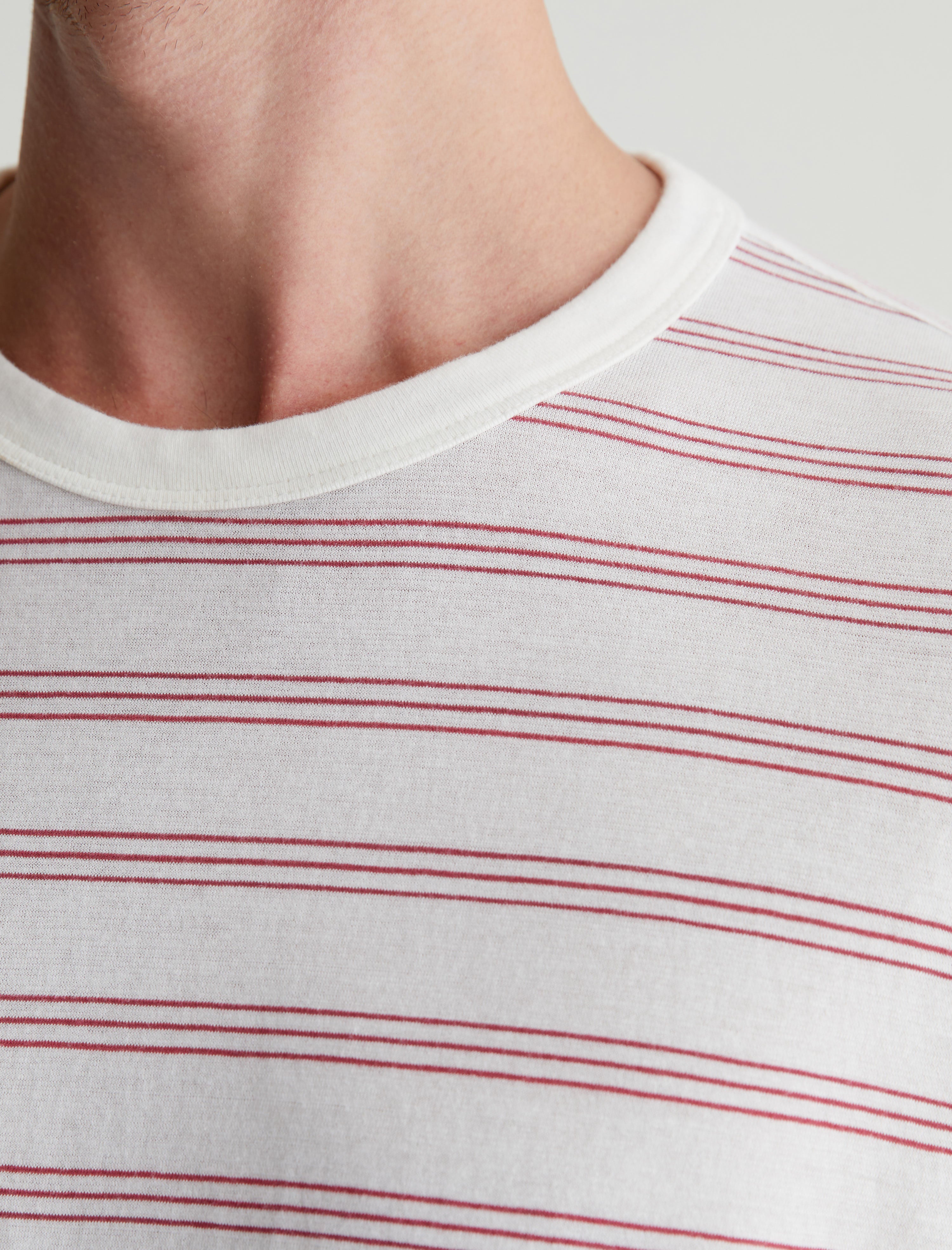 Wesley Crew Terrace Stripe Ex-White/Crimson Relaxed T-Shirt Men Top Photo 5