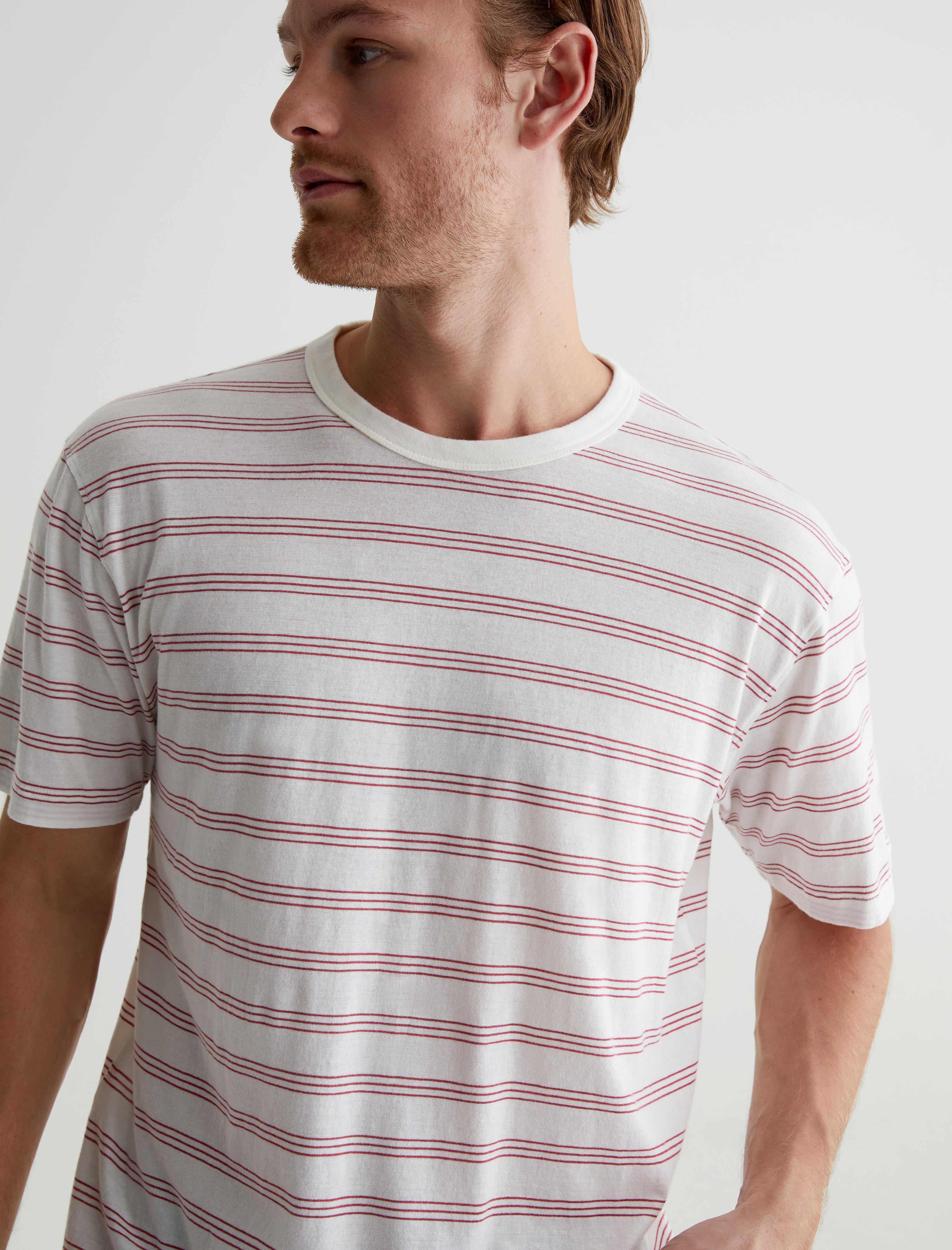 Wesley Crew Terrace Stripe Ex-White/Crimson Relaxed T-Shirt Men Top Photo 6