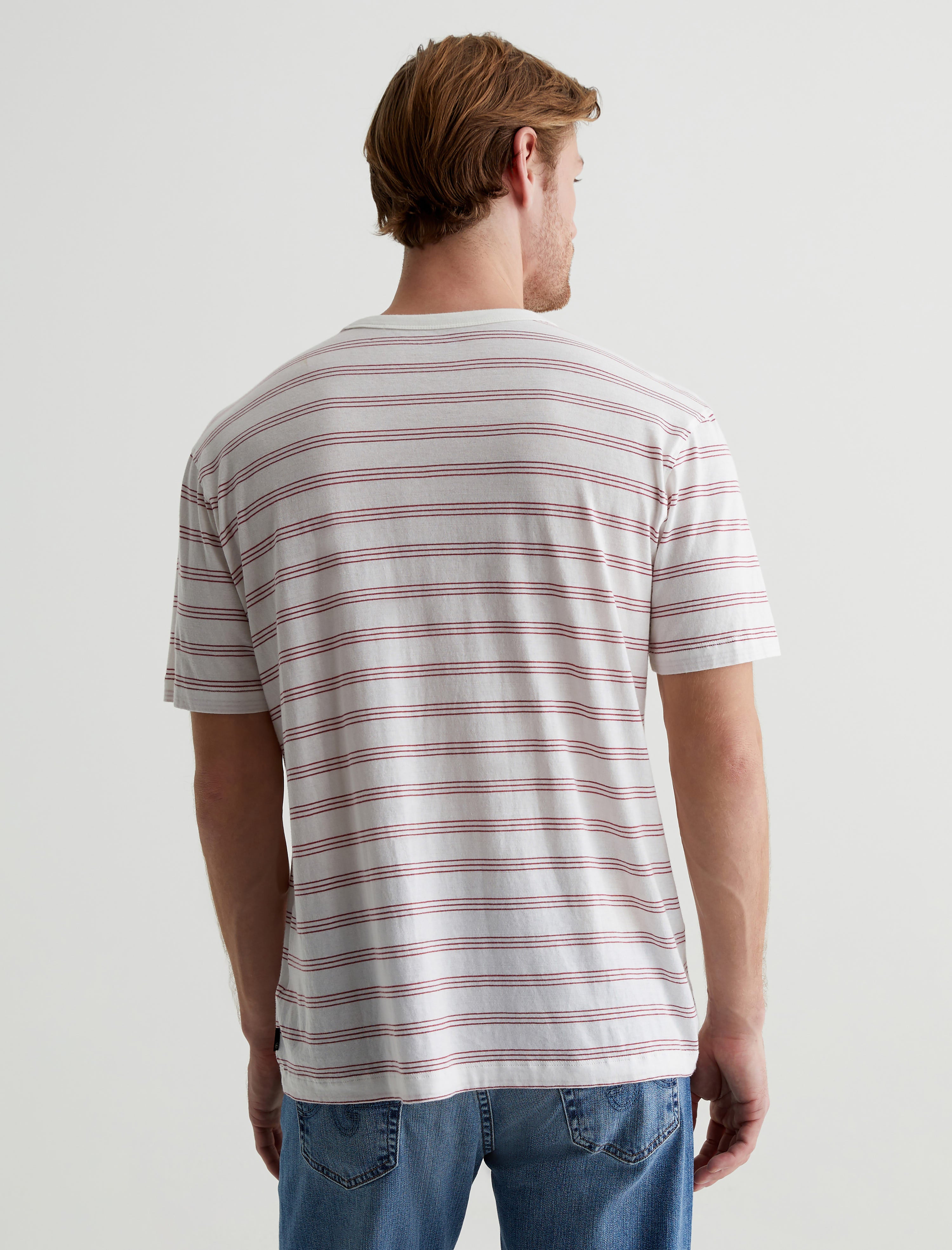 Wesley Crew Terrace Stripe Ex-White/Crimson Relaxed T-Shirt Men Top Photo 7