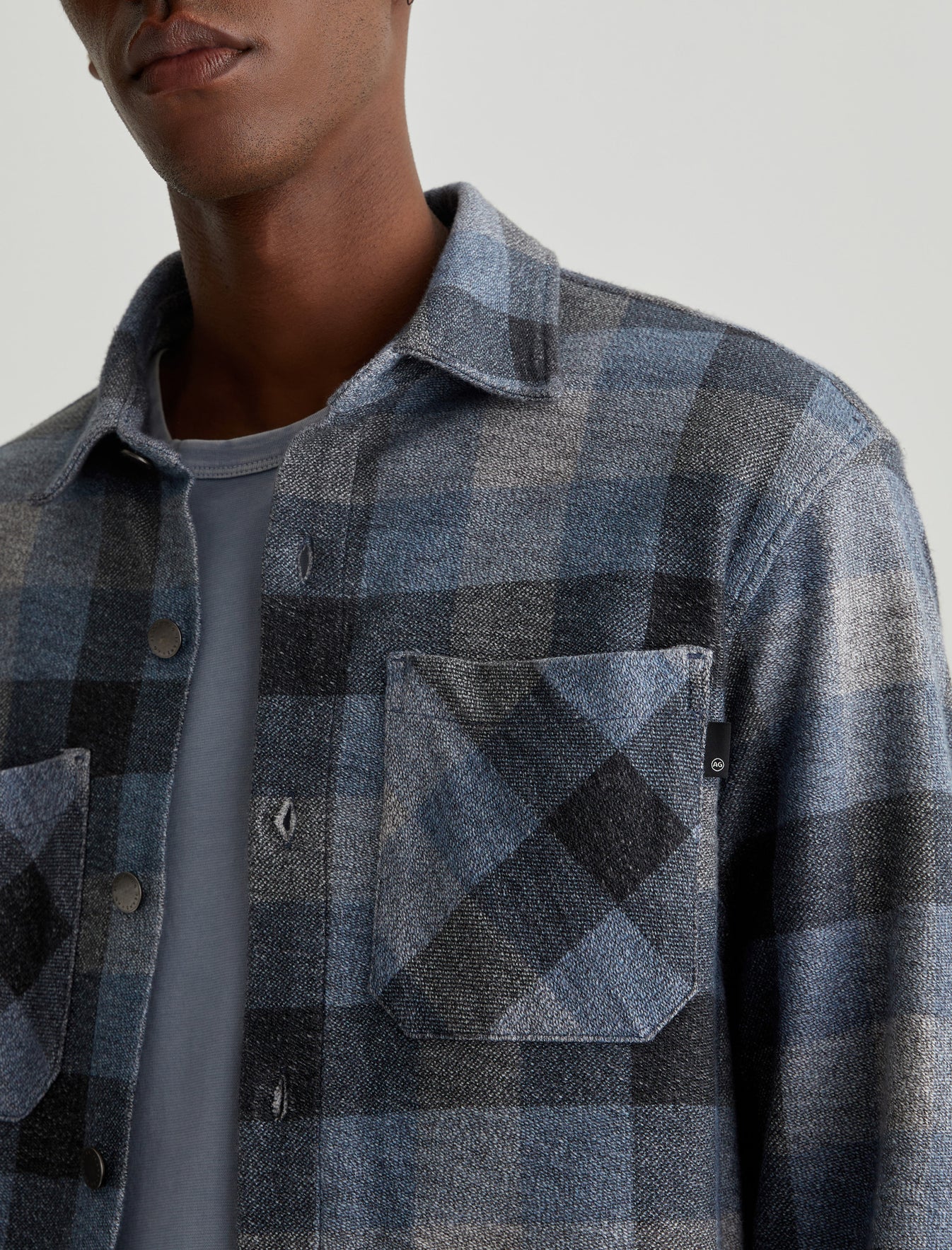 Elias Glen Buffalo Check Blue Ice Oversized Shirt Jacket Men Top Photo 3