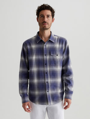 Wesley Shirt Shadow Plaid Navy Multi Relaxed Long Sleeve Men Top Photo 1