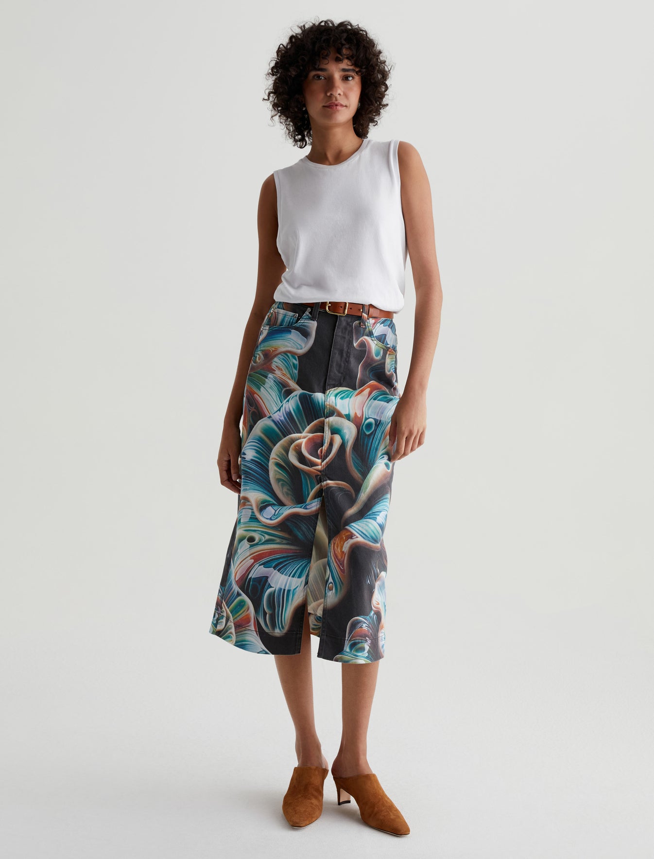 Ava Porcelain Rose High Rise Midi Skirt Women Bottom  Photo 1