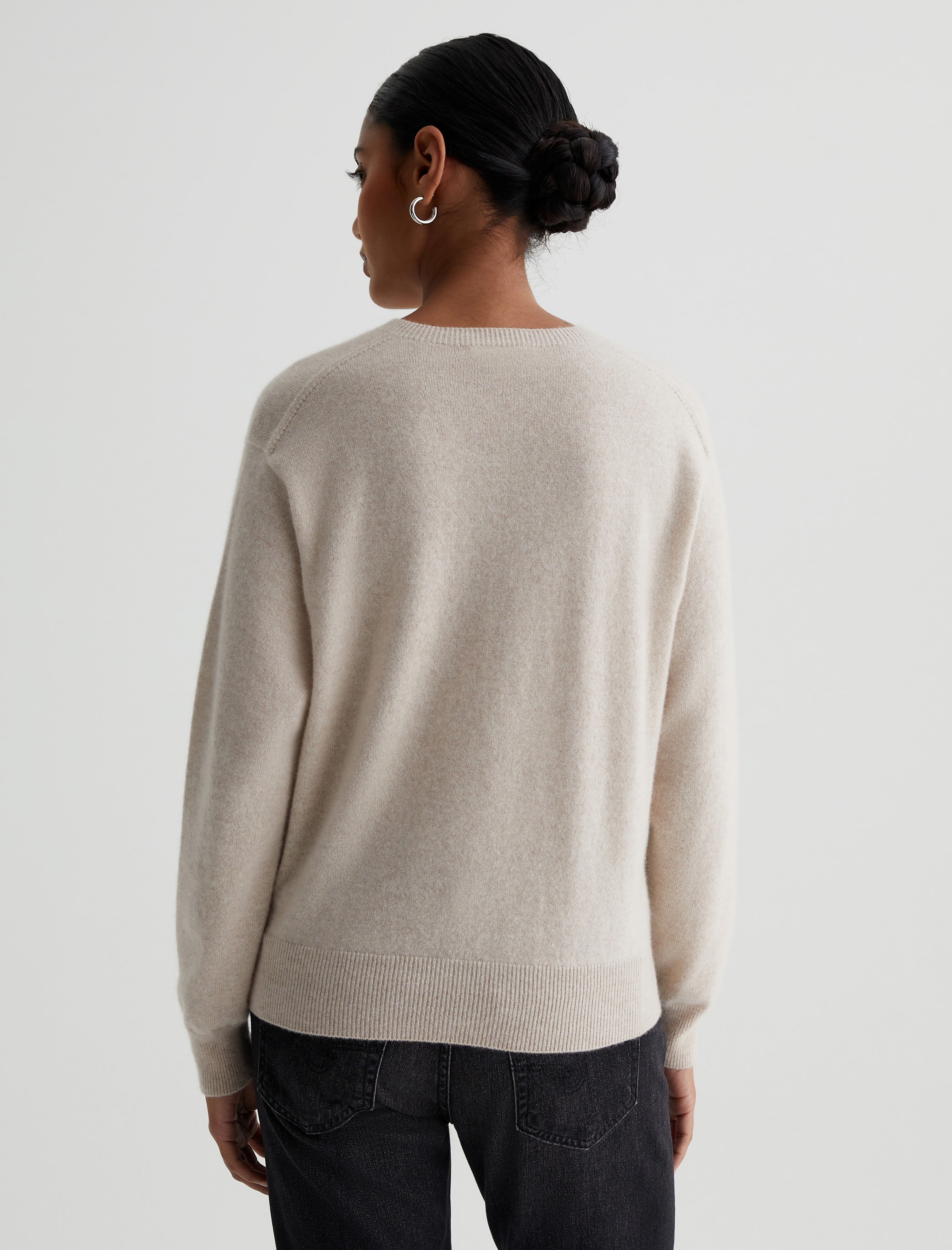 Gemma Crew Wheat Beige Relaxed Crew Neck Cashmere Sweater Photo 6