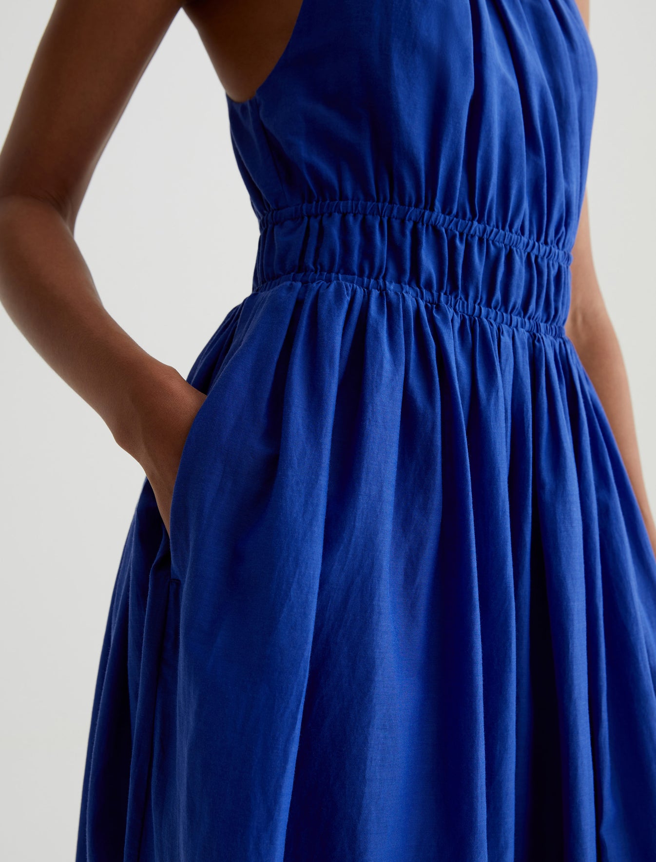 Maelle Dress Electric Blue Shirred Dress Women Top Photo 5