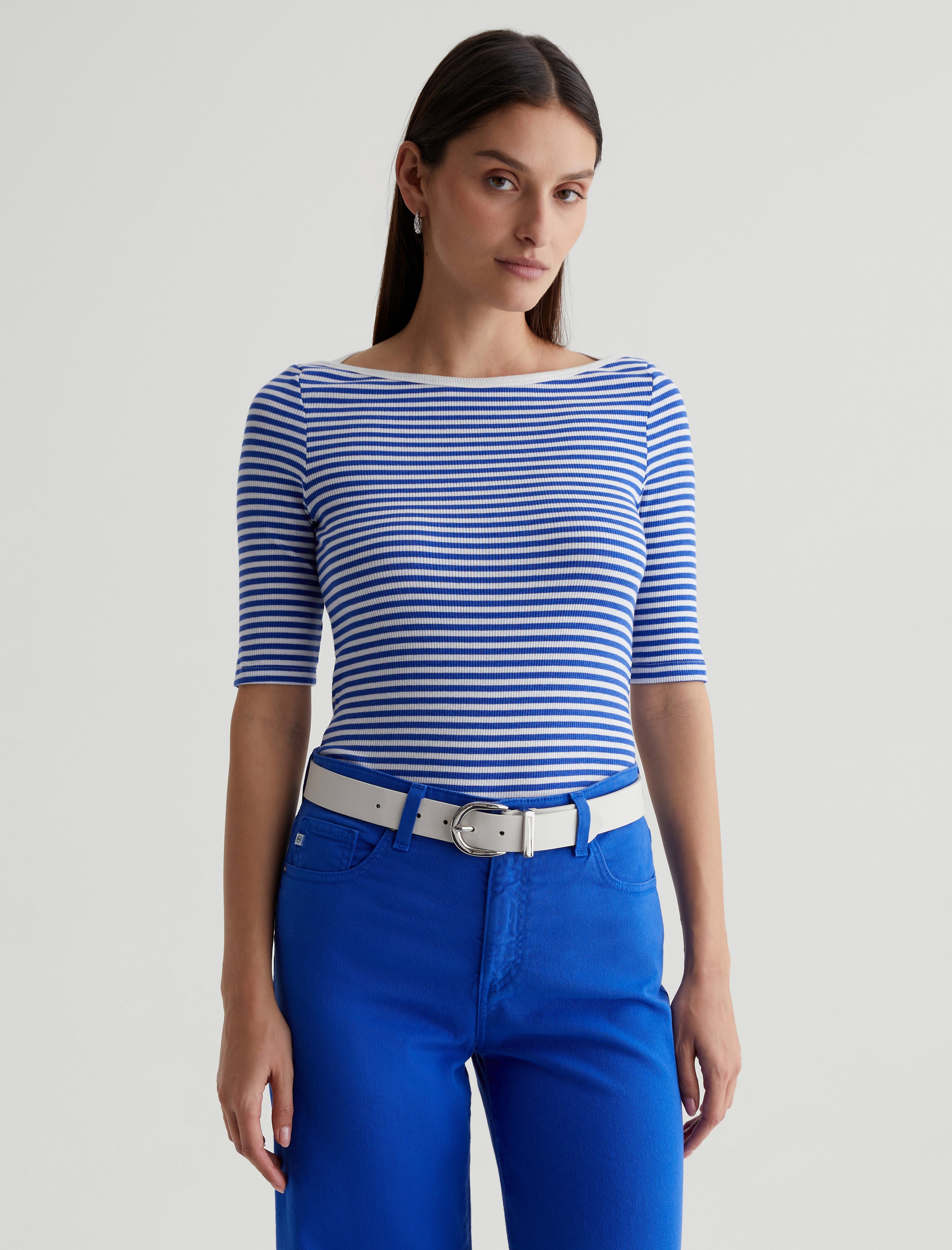 Women Connie Top Capri Stripe Ex-White/Electric Blue Photo 1