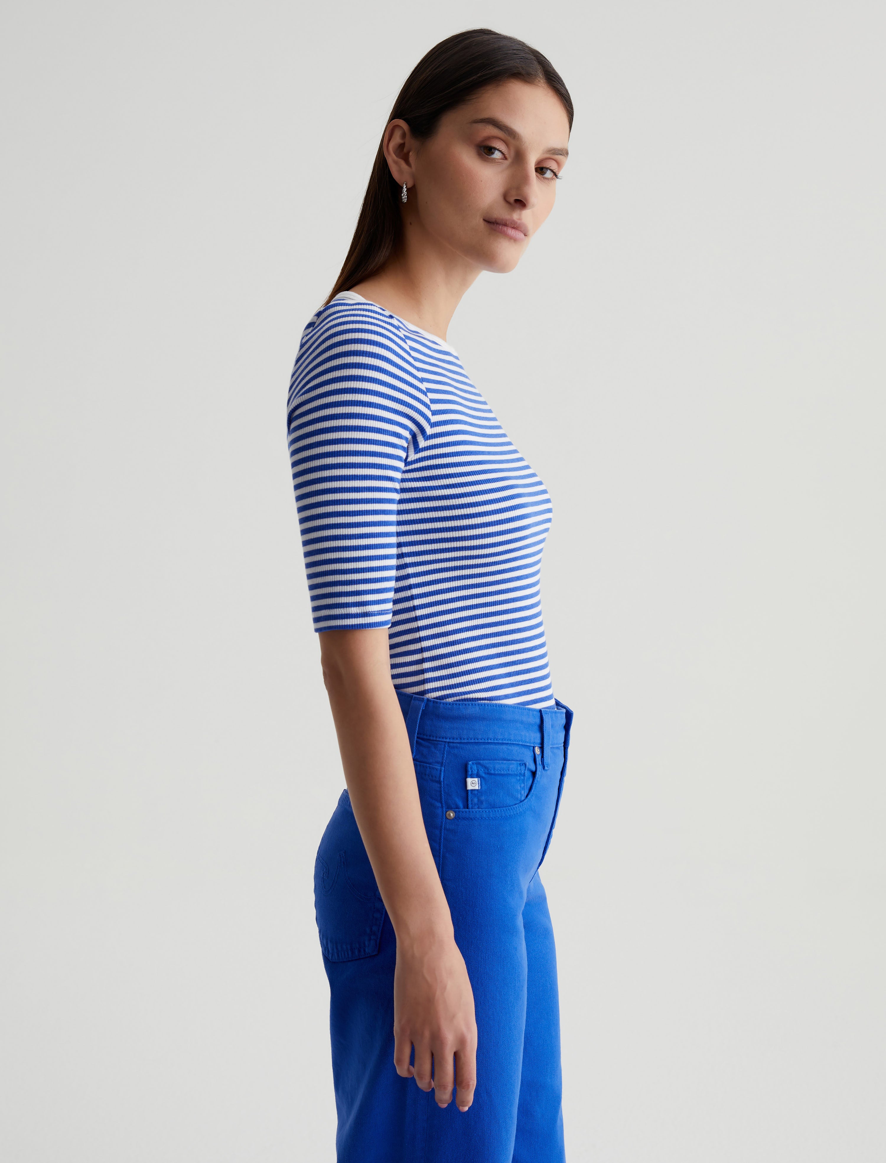 Women Connie Top Capri Stripe Ex-White/Electric Blue Photo 2