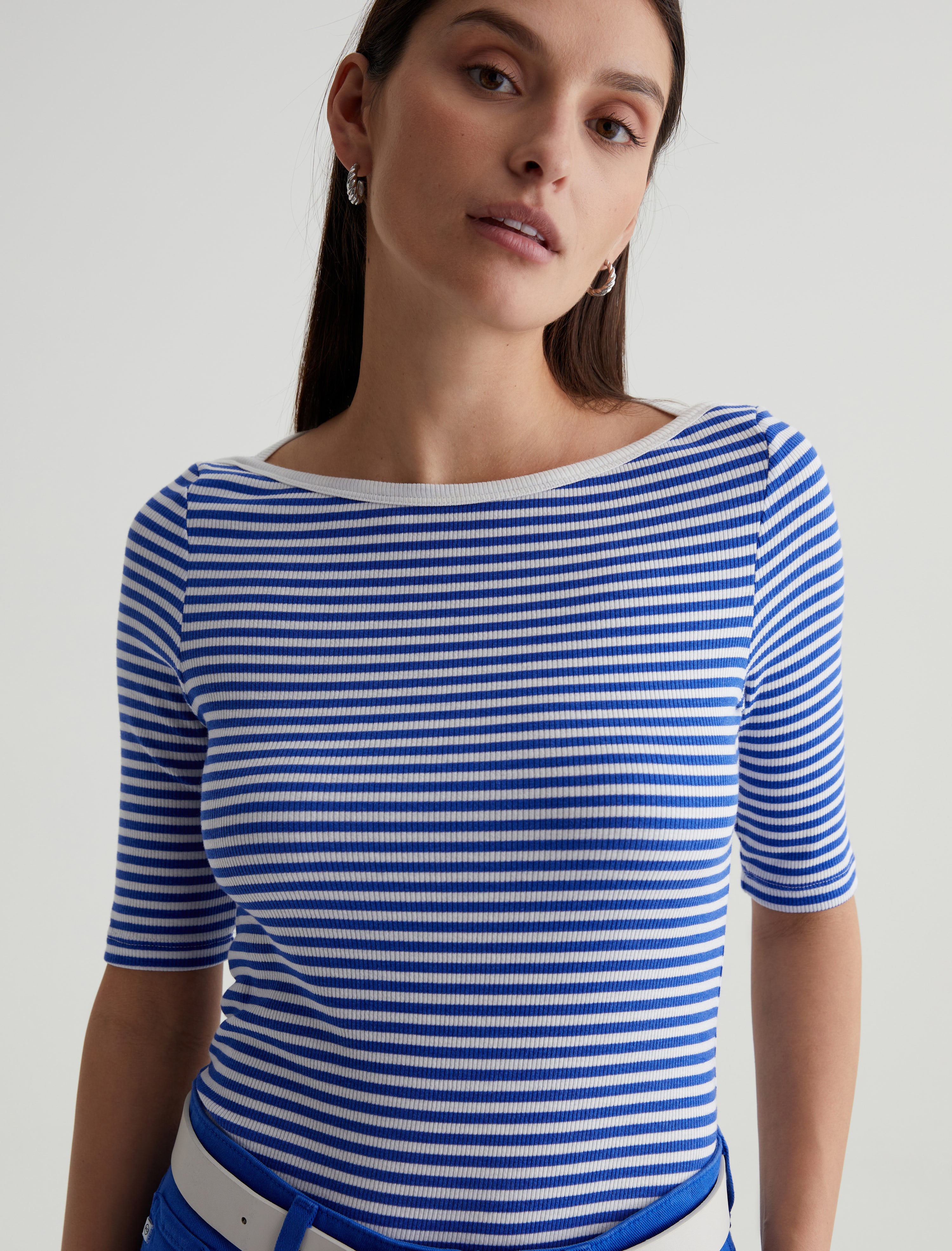 Women Connie Top Capri Stripe Ex-White/Electric Blue Photo 3