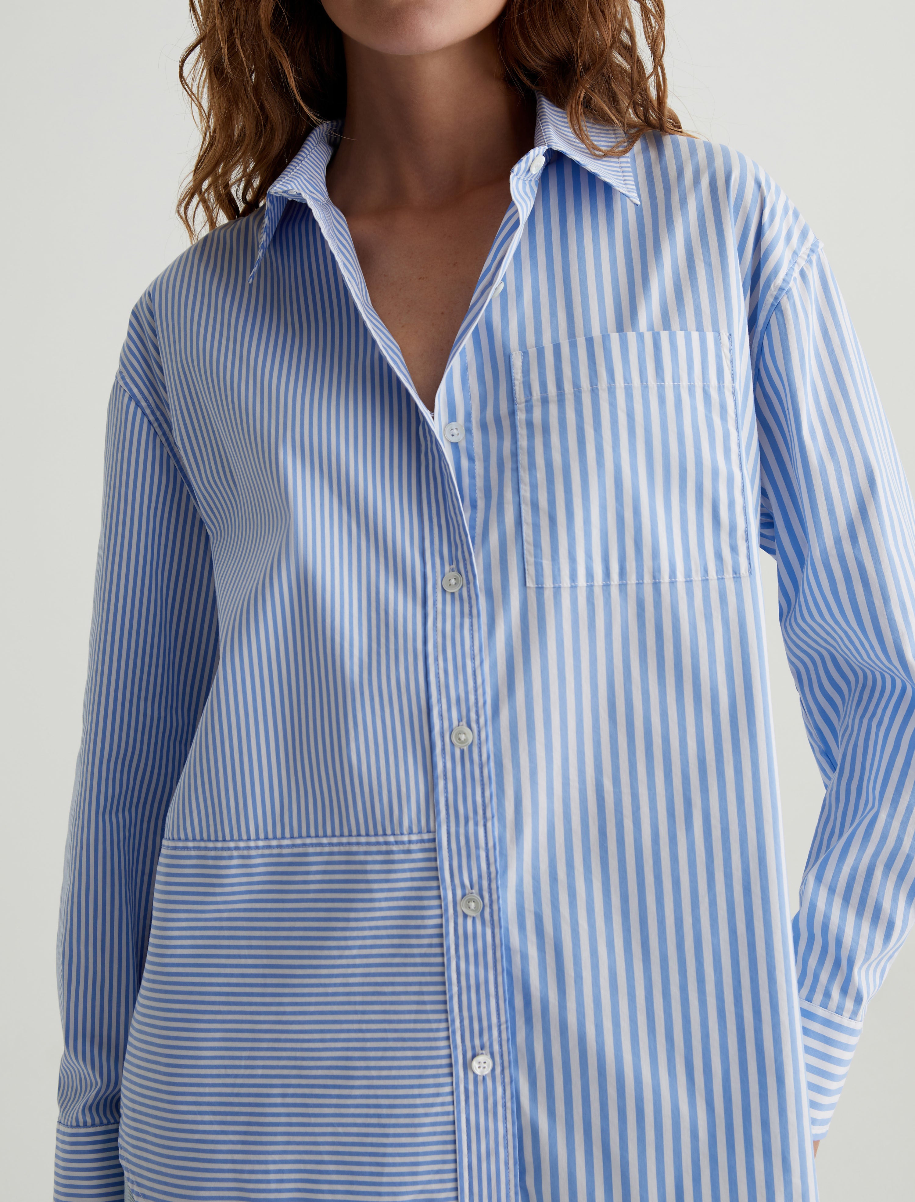 Addison Shirt Stripe Mix Blue Multi Relaxed Fit Button-Up Shirt Women Top Photo 2