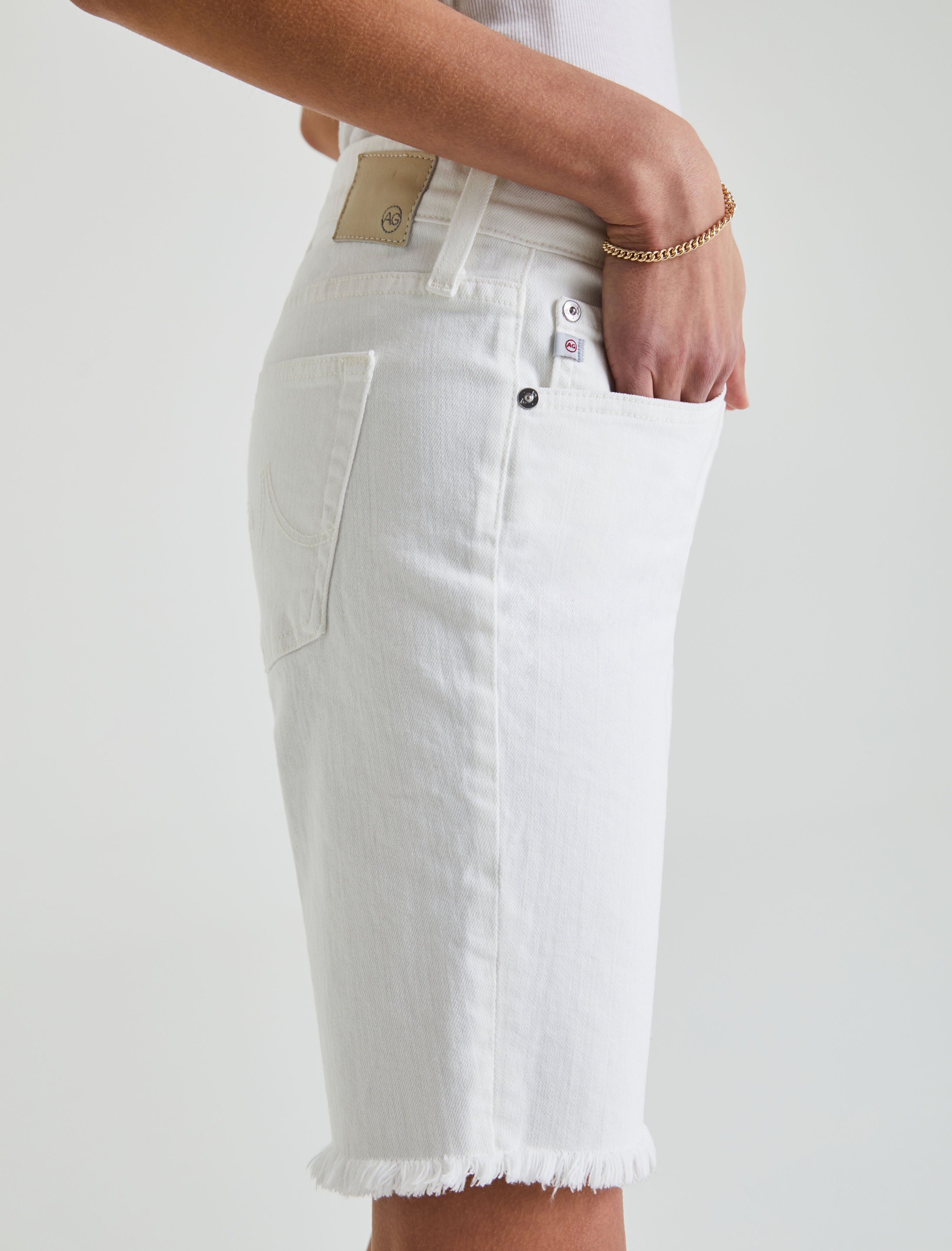 White denim sales shorts knee length