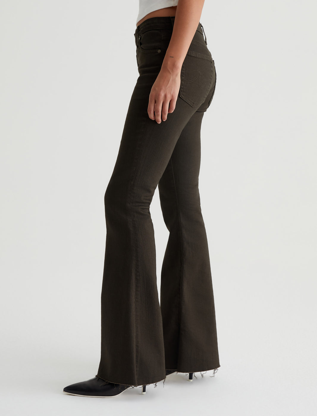 Angelika Premium Jersey Rose Detail Mid-Rise Flare Trousers in