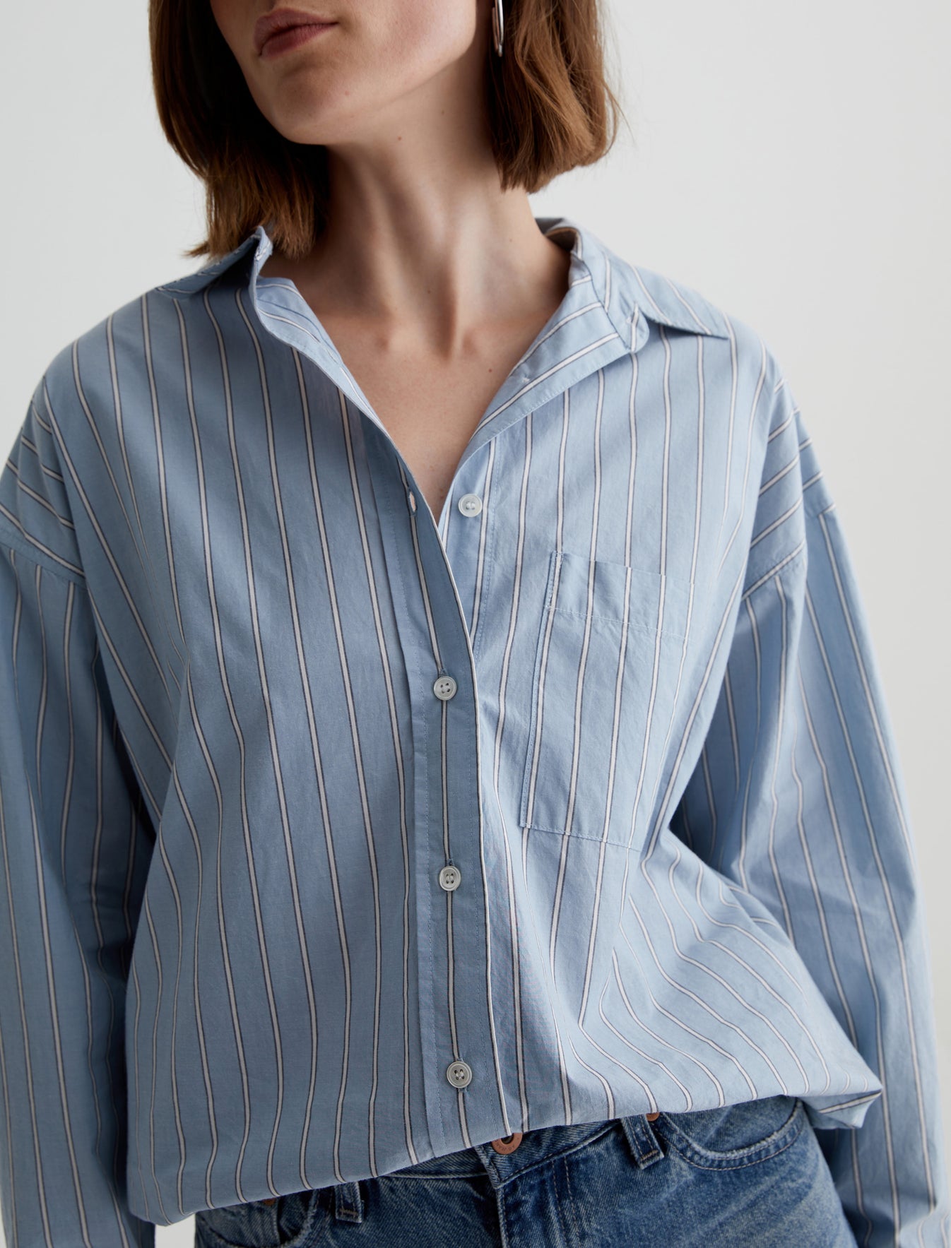 Brea Shirt Halo Stripe Blue Multi Oversized Shirt Women Top Photo 2