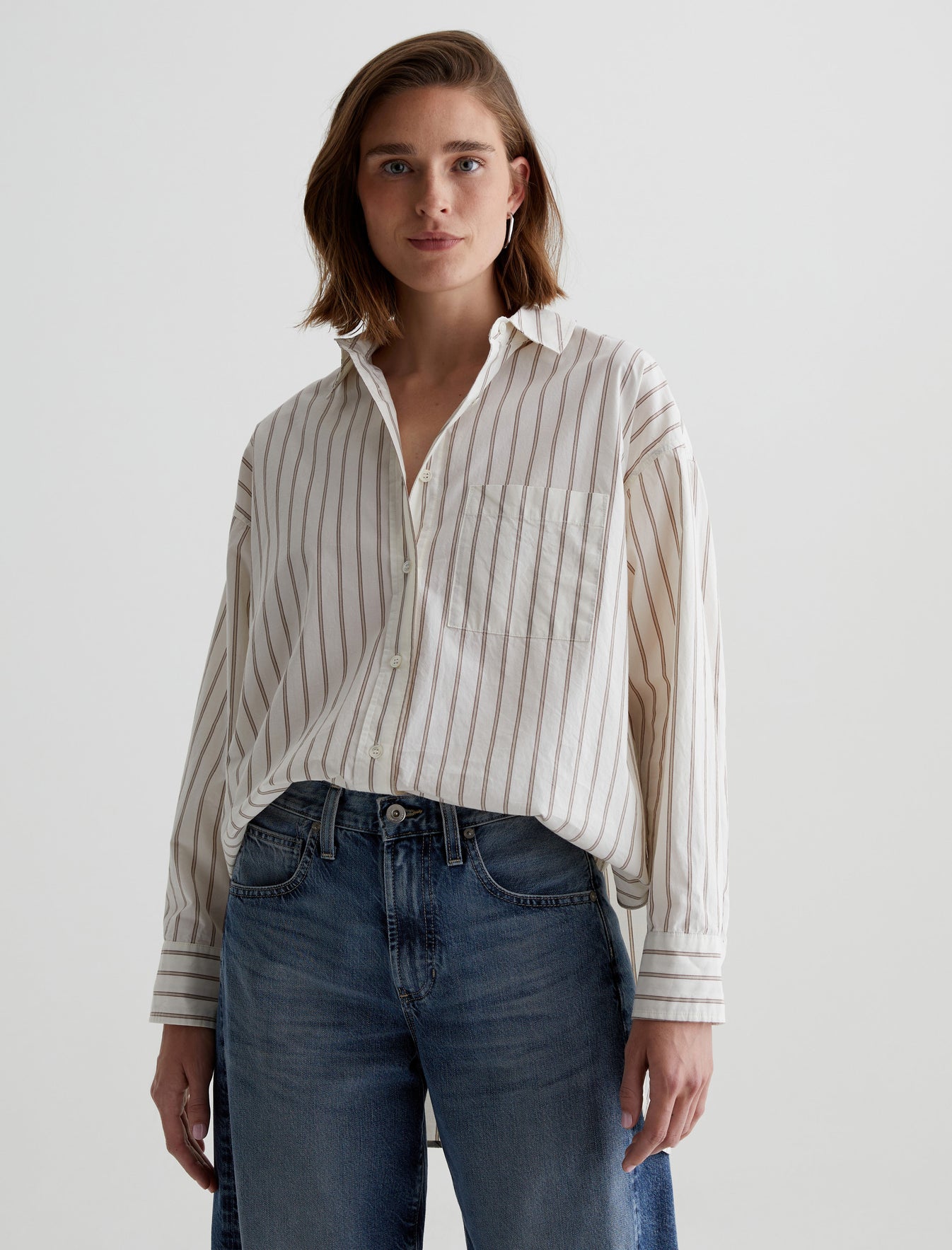 Brea Shirt Halo Stripe Neutral Multi Oversized Shirt Women Top Photo 1