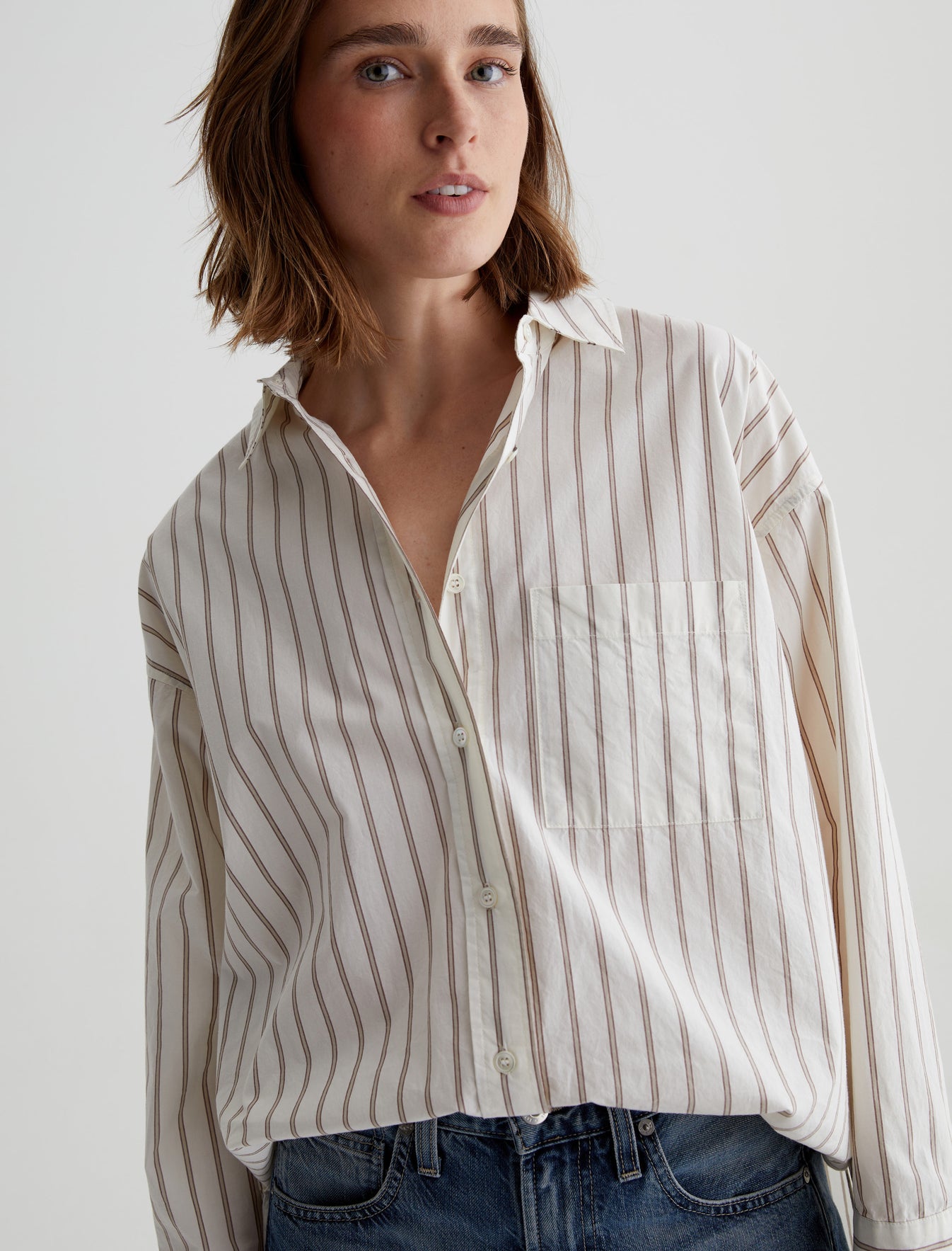 Brea Shirt Halo Stripe Neutral Multi Oversized Shirt Women Top Photo 2