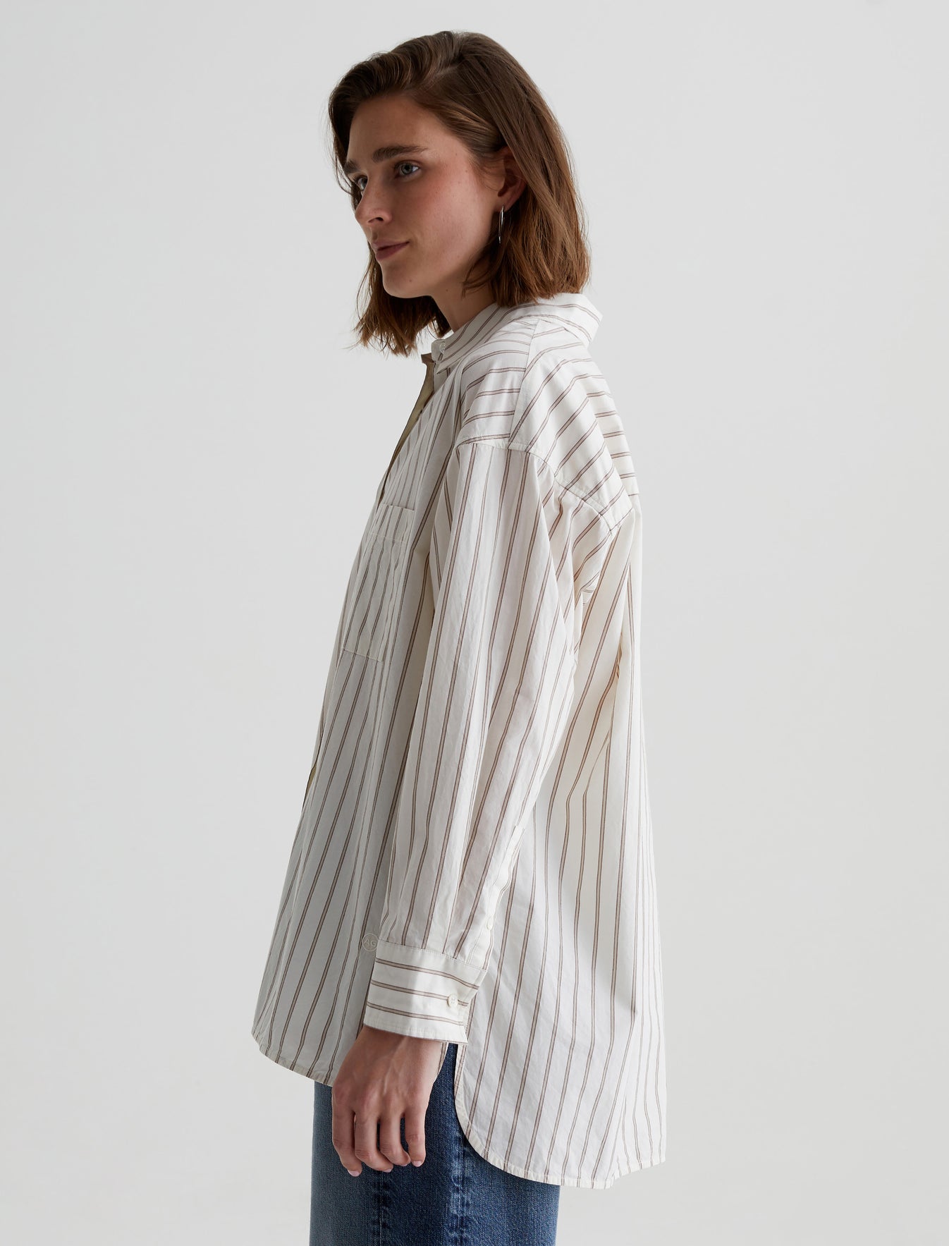 Brea Shirt Halo Stripe Neutral Multi Oversized Shirt Women Top Photo 6