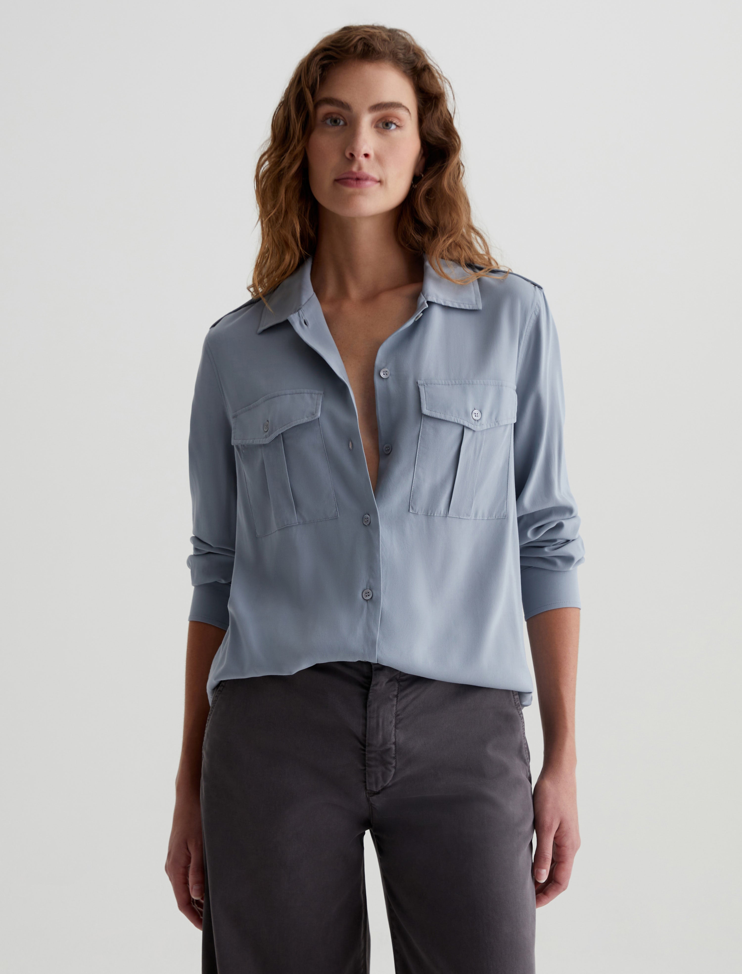 Cybil Shirt Monaco Blue Military Shirt Women Top Photo 1