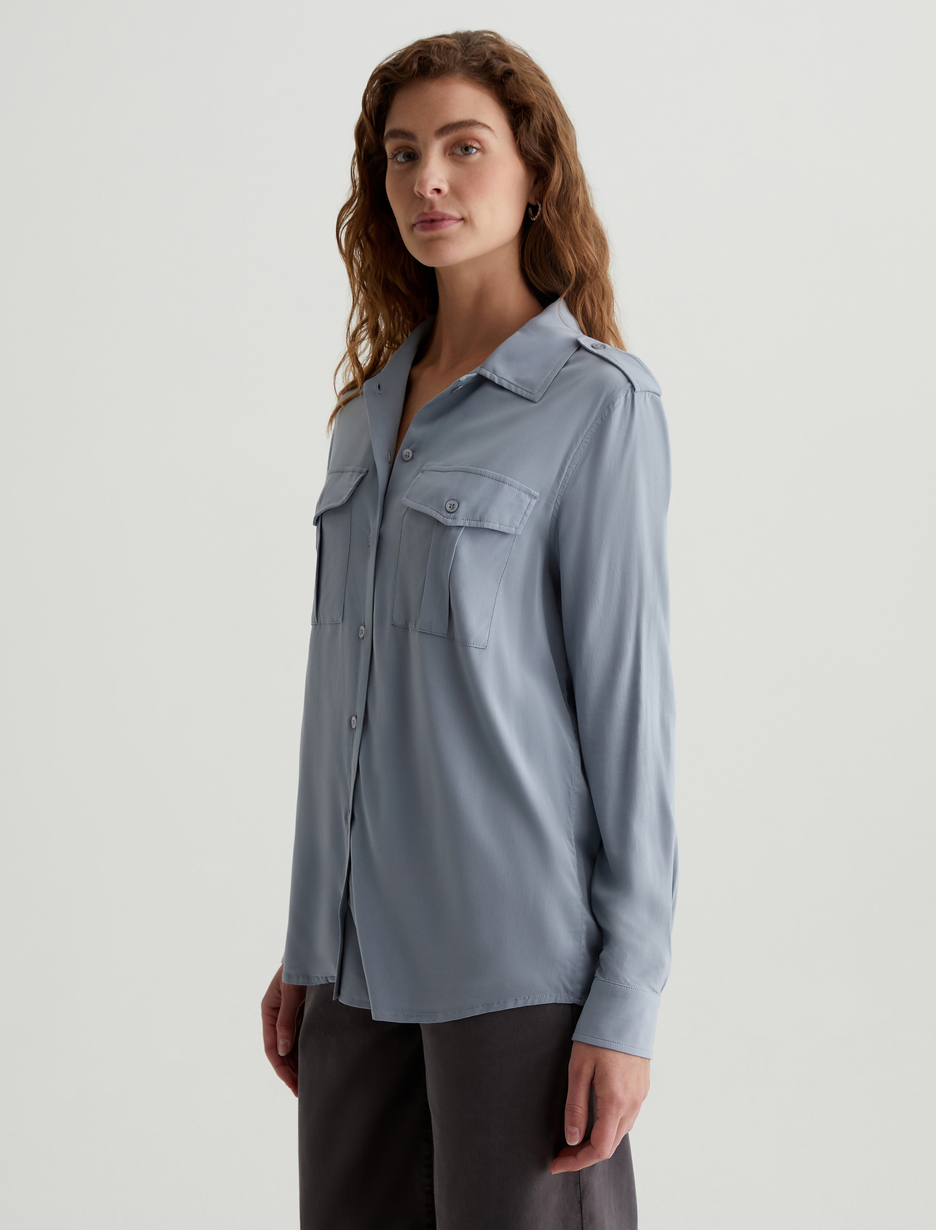 Cybil Shirt Monaco Blue Military Shirt Women Top Photo 6