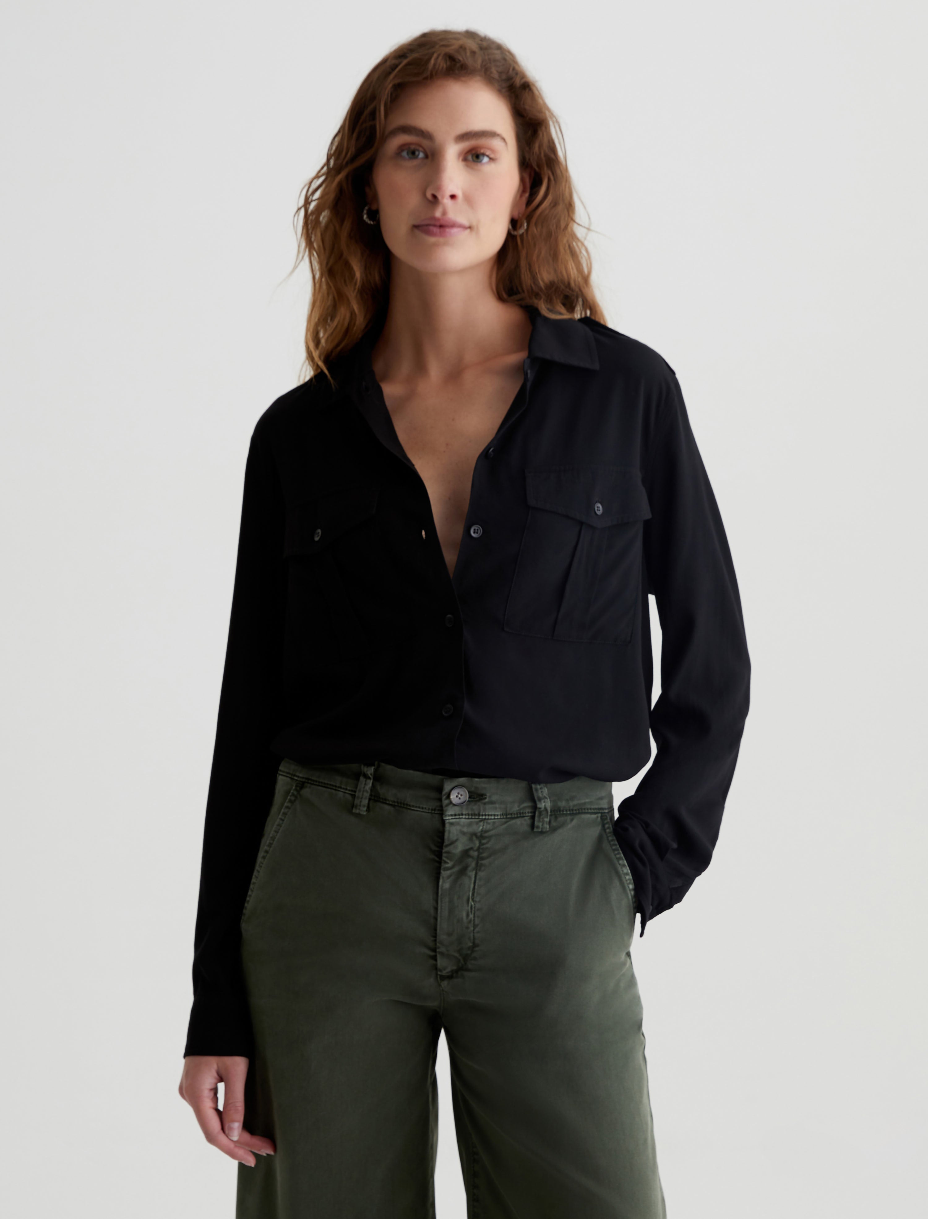 Cybil Shirt Super Black Military Shirt Women Top Photo 1