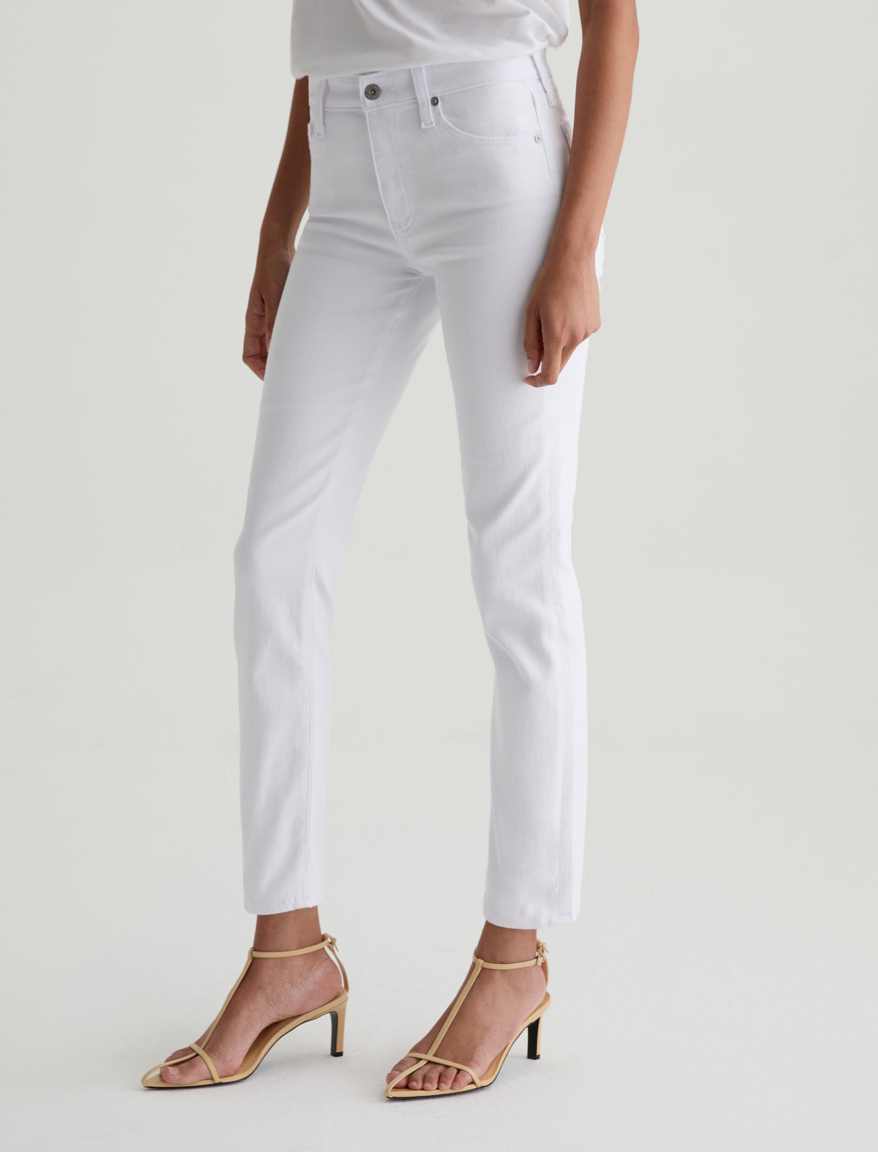 Mari White Mid-Rise Slim Straight Womens Bottom Photo 4