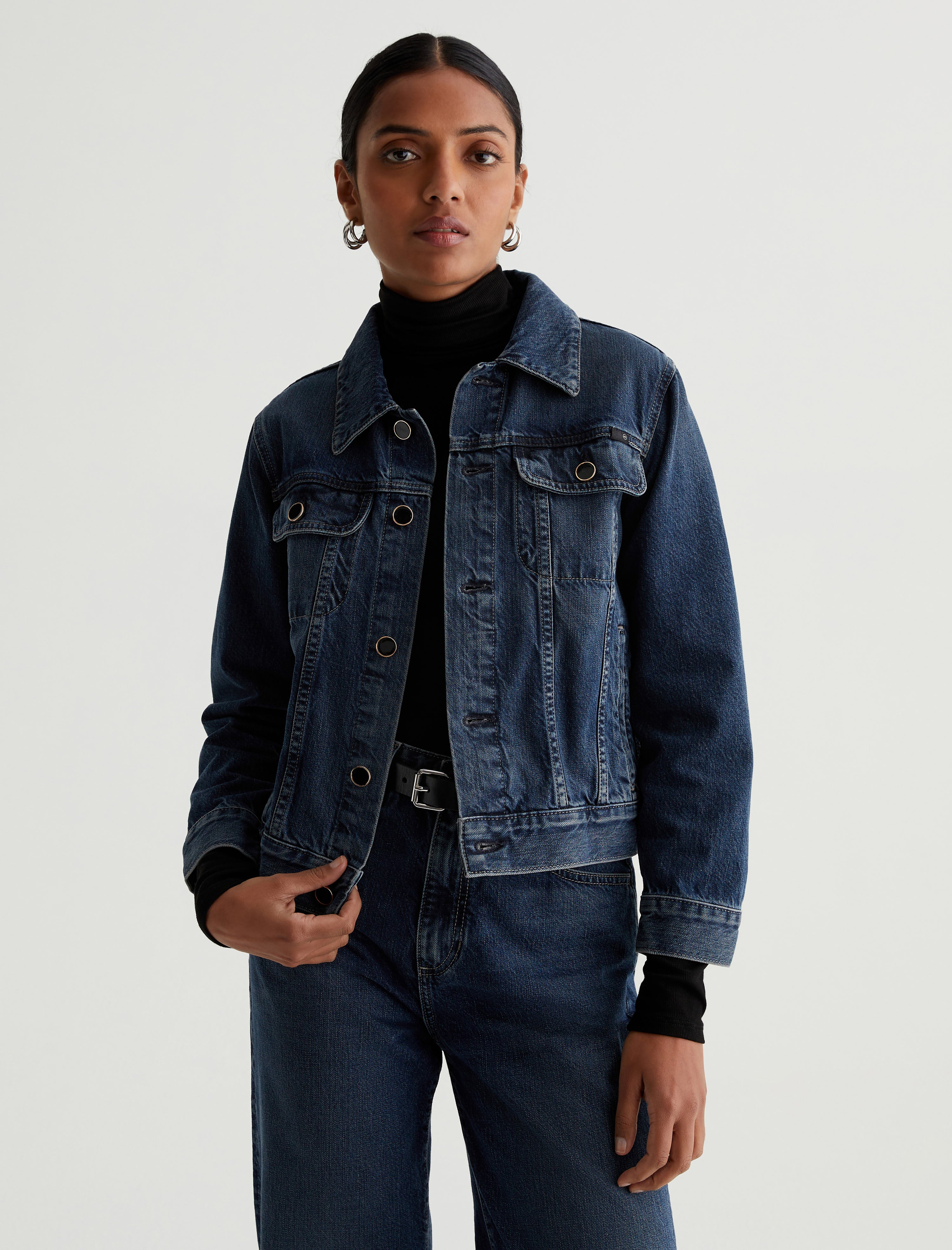 Womens Black Hooded Grey Denim Jacket - Danezon