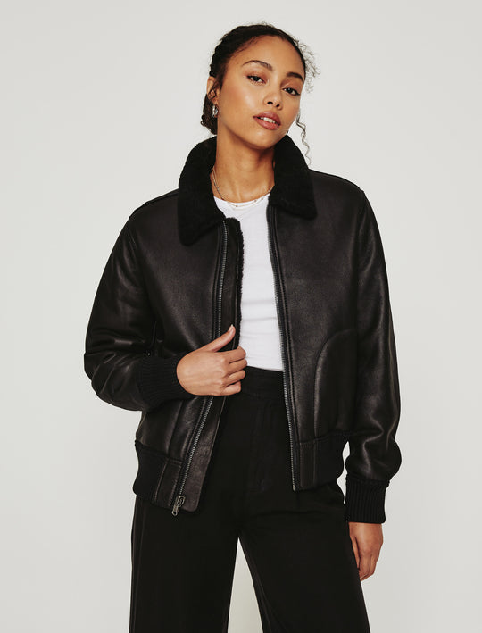 CD D C Black Leather Aviator Jacket