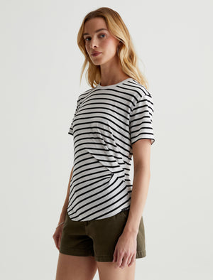 Rini Top Coastal Stripe Ex-White/True Black Side Pleat T-Shirt Women Top Photo 1