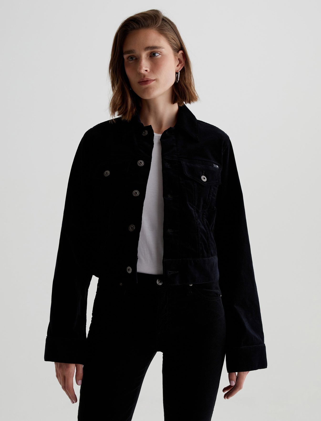 Isa Jacket Super Black Corduroy Cropped Trucker Jacket Women Top Photo 1