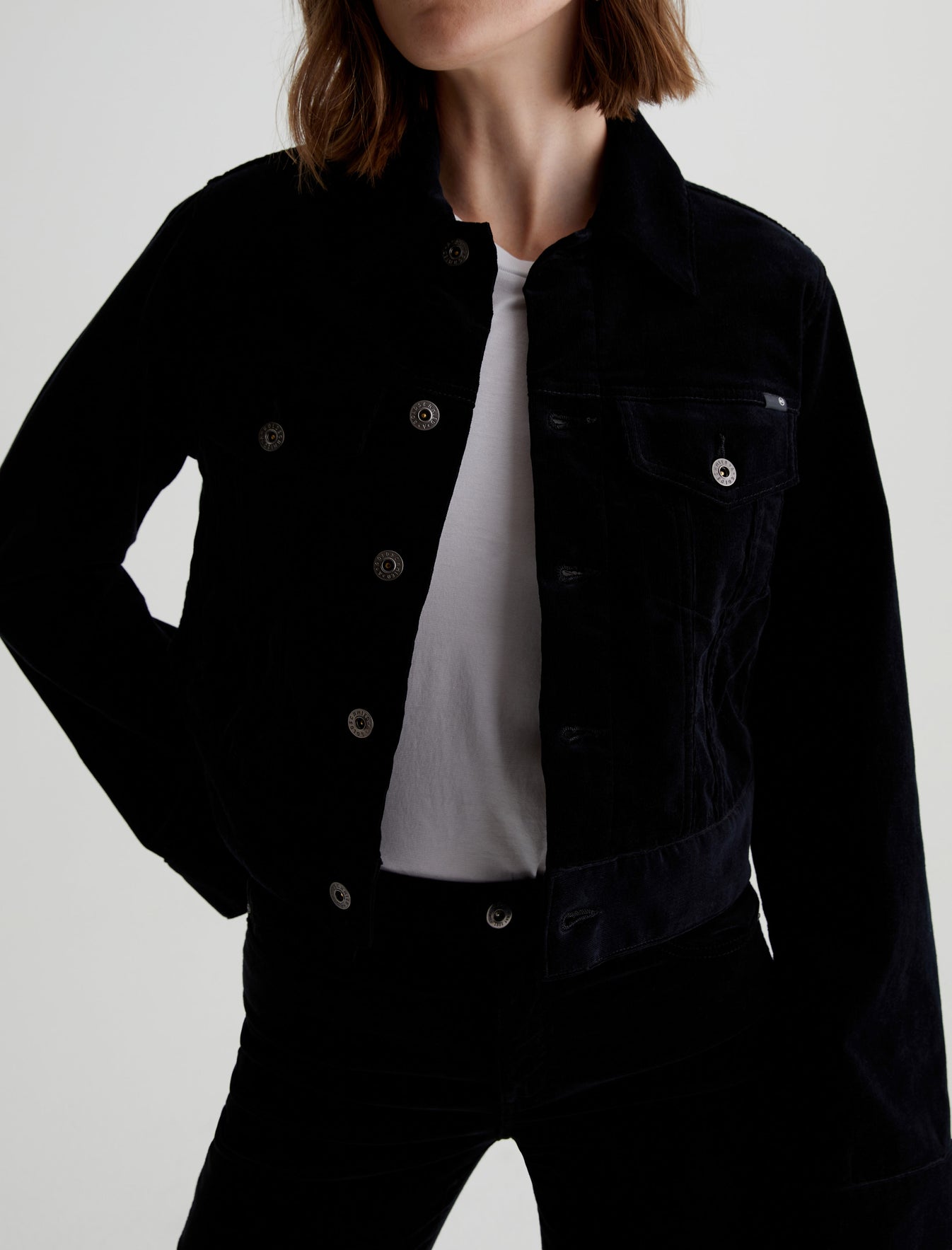 Isa Jacket Super Black Corduroy Cropped Trucker Jacket Women Top Photo 2