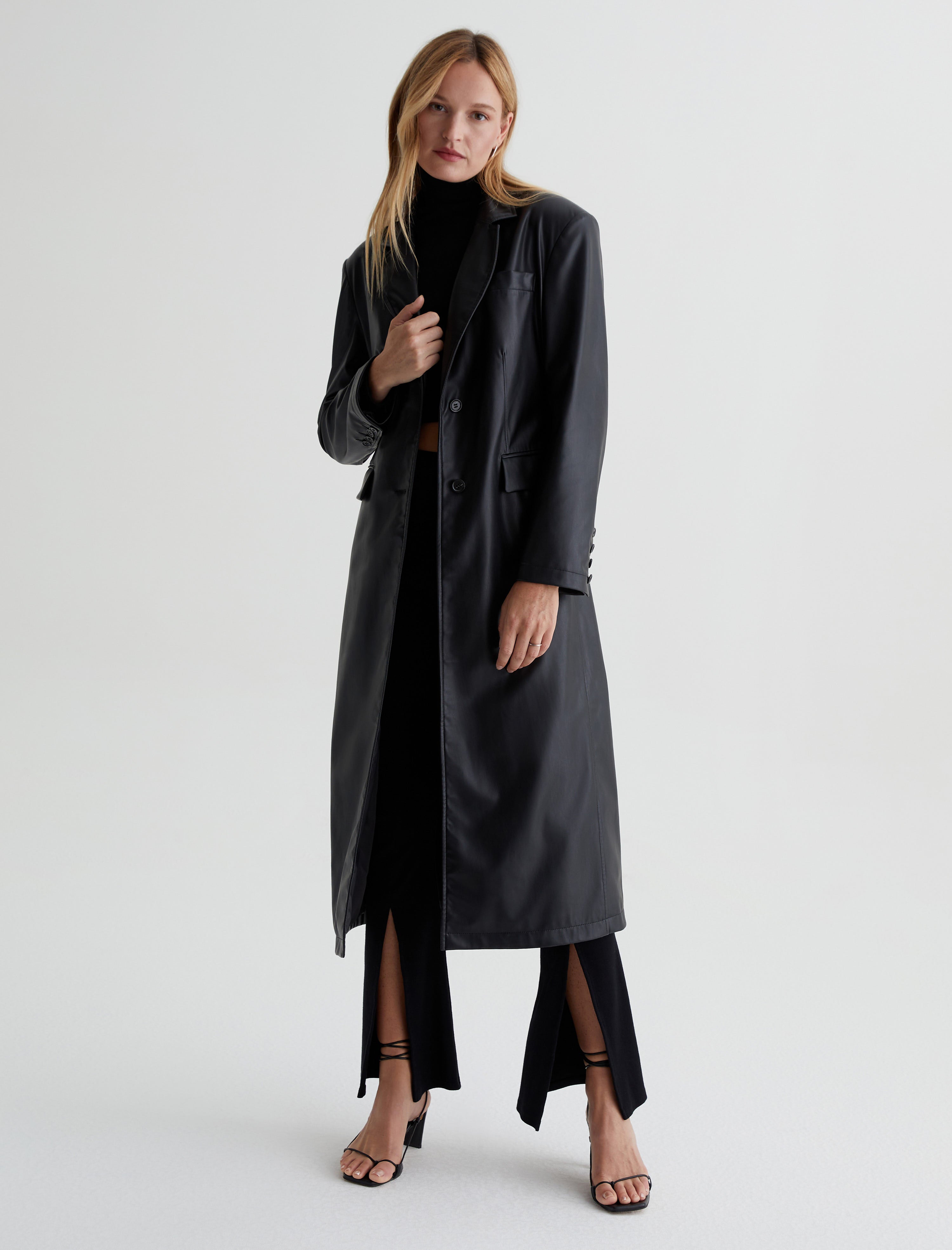 Womens black belted sales coat