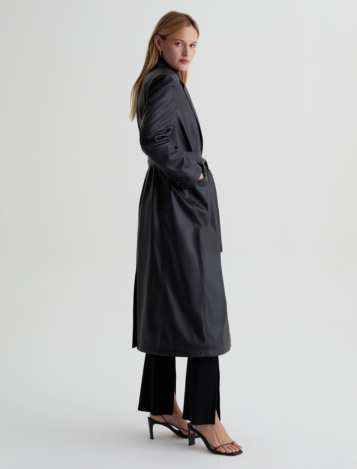 Prima Pleat Trench Coat, Black