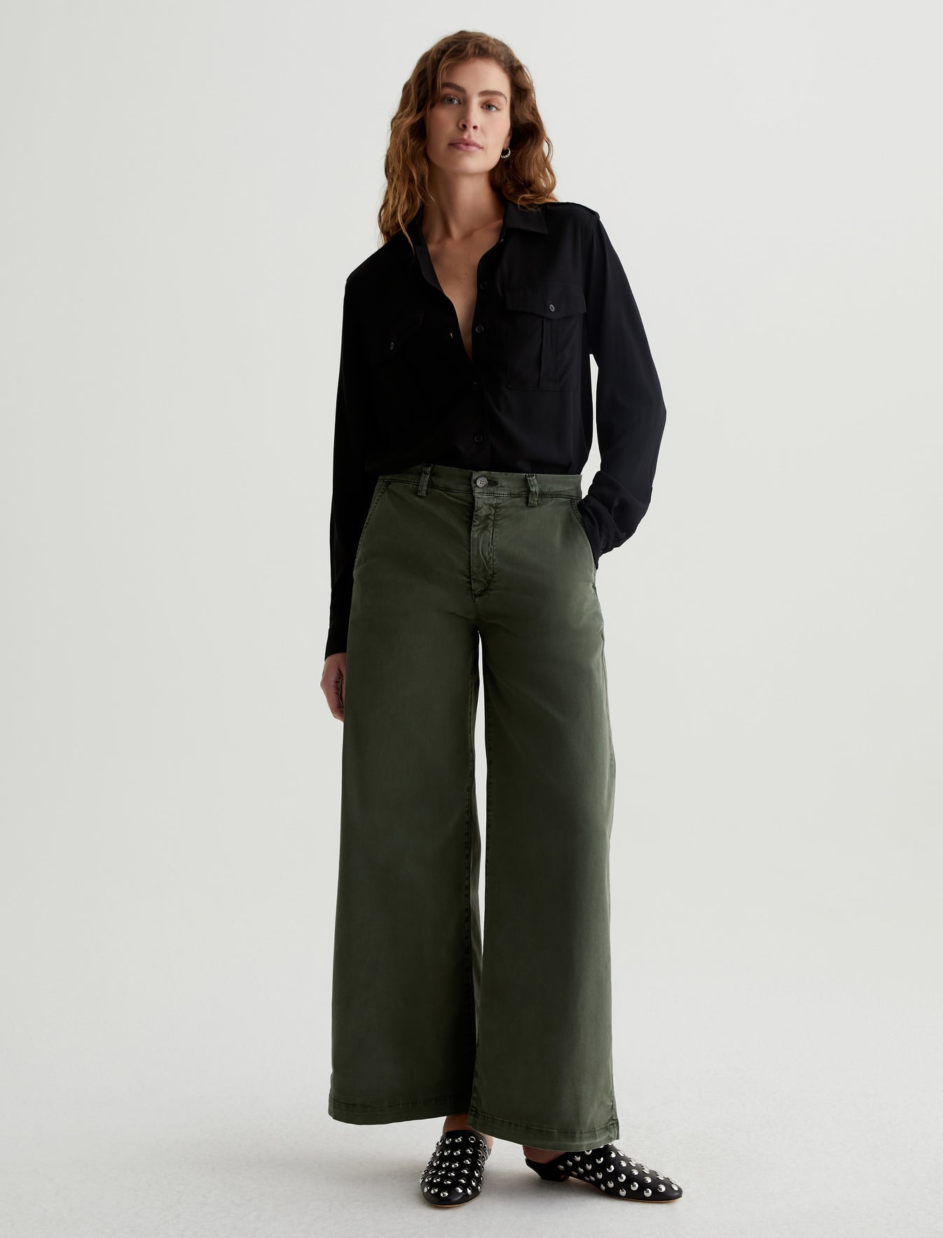 Caden Wide Leg Sulfur Dark Thyme Tailored Trouser Women Bottom Photo 1