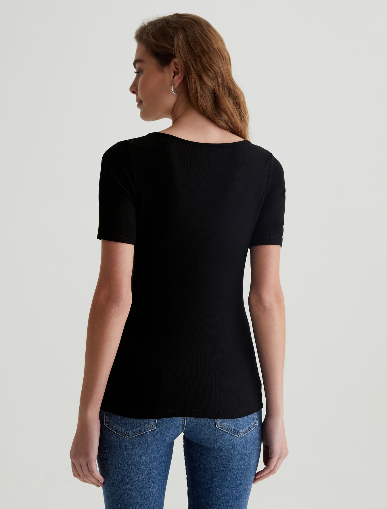 Jaxon Scoop True Black Slim Scoop Neck Rib T-Shirt Women Top Photo 7