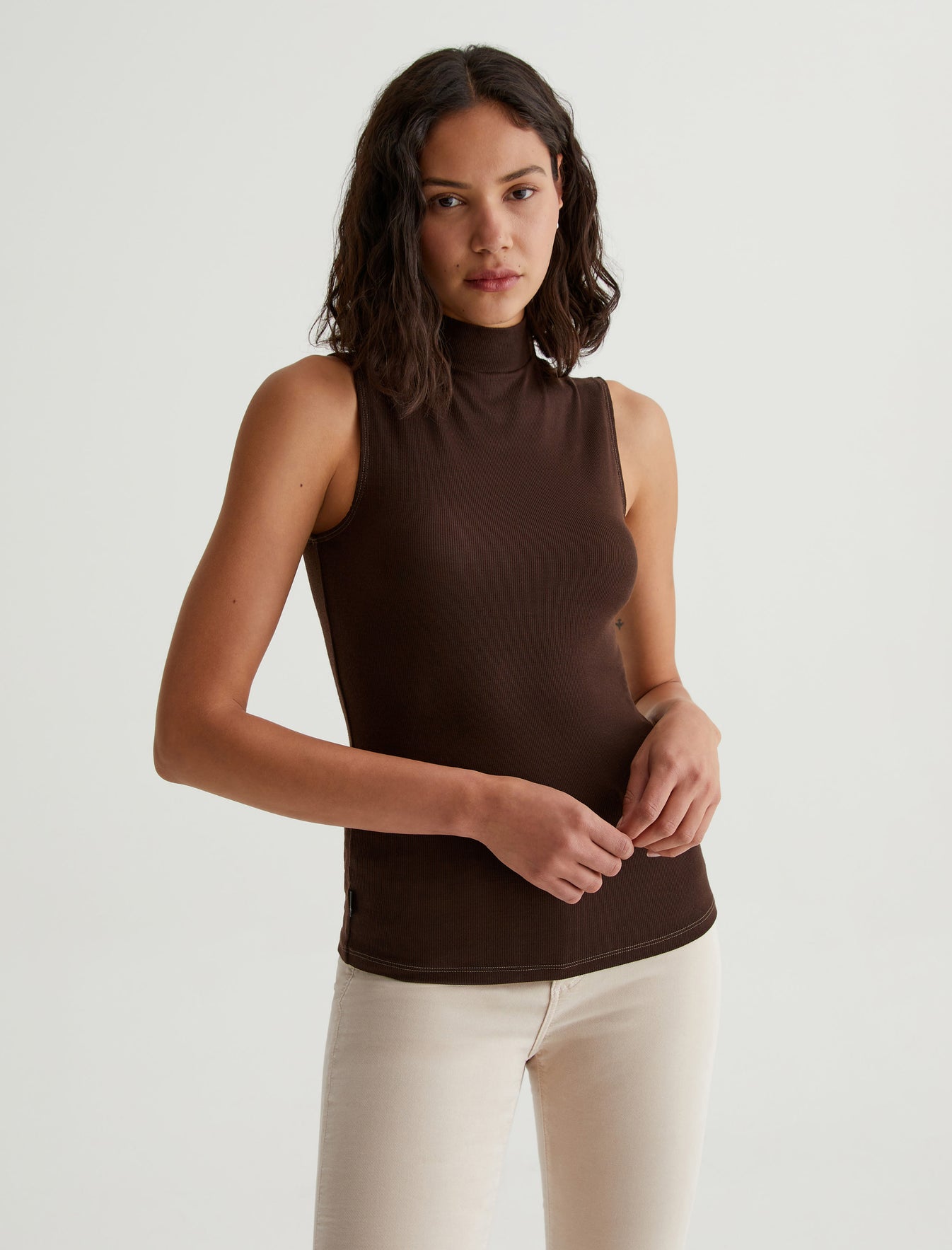 Womens Edie Chocolate Jeans Store Official Bitter Turtleneck at AG Sleeveless