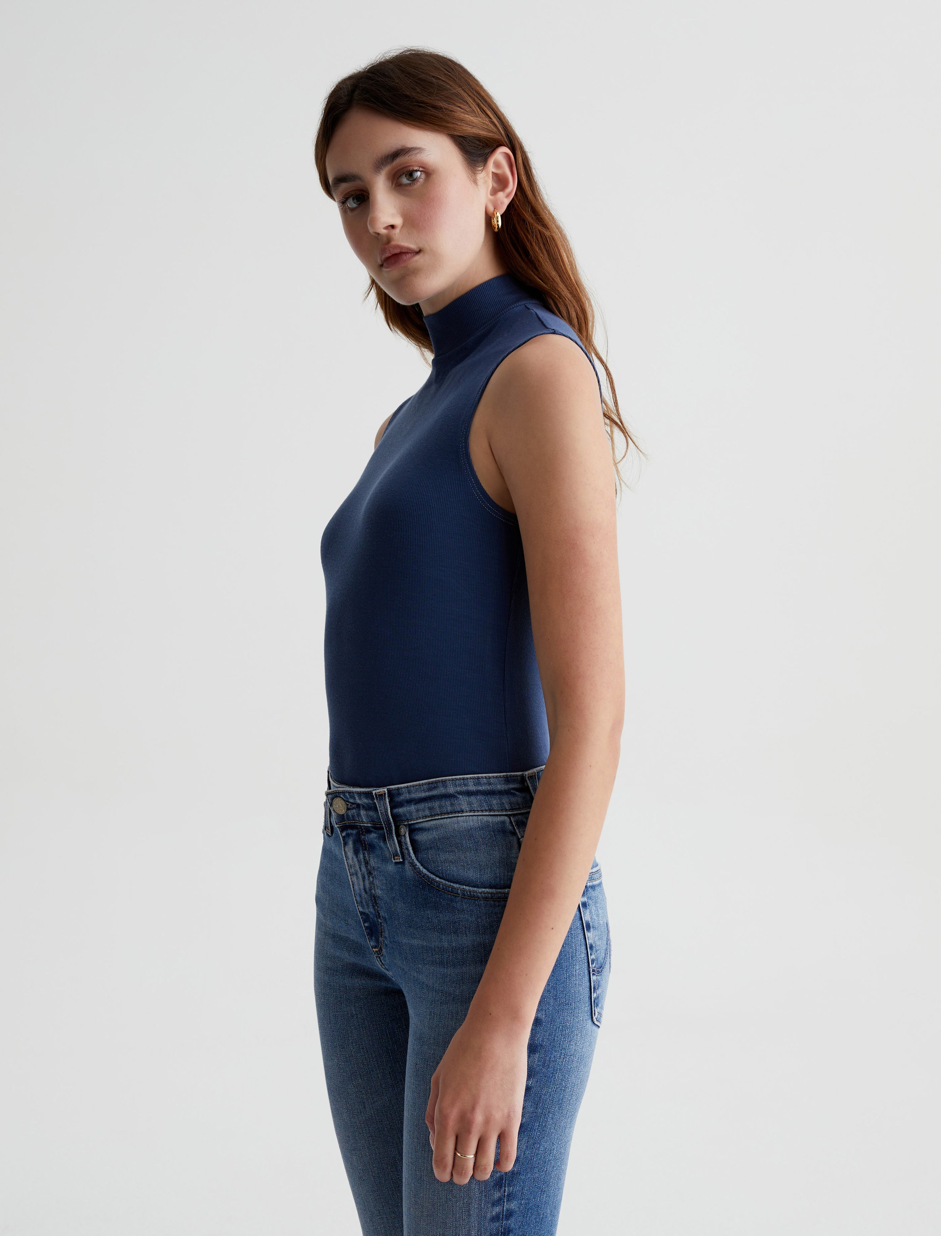 Navy blue outlet sleeveless turtleneck