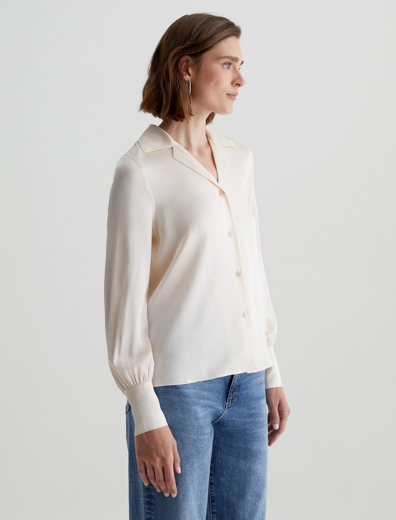 Valerie Blouse Champagne Notched Collar Silk Blouse Women Top Photo 3